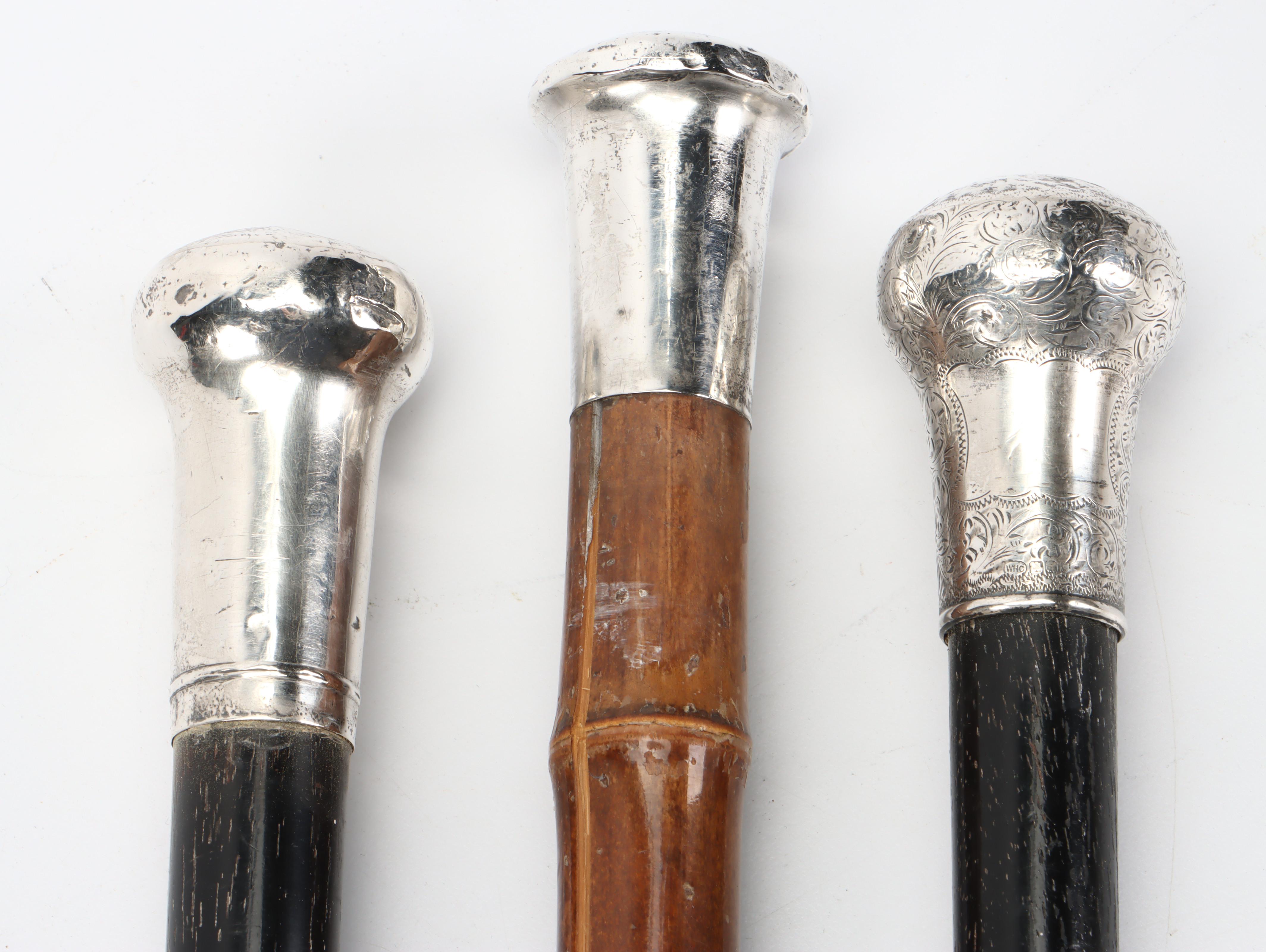 English Sterling Silver Handled Walking Canes, Late 19th / Early 20th Century