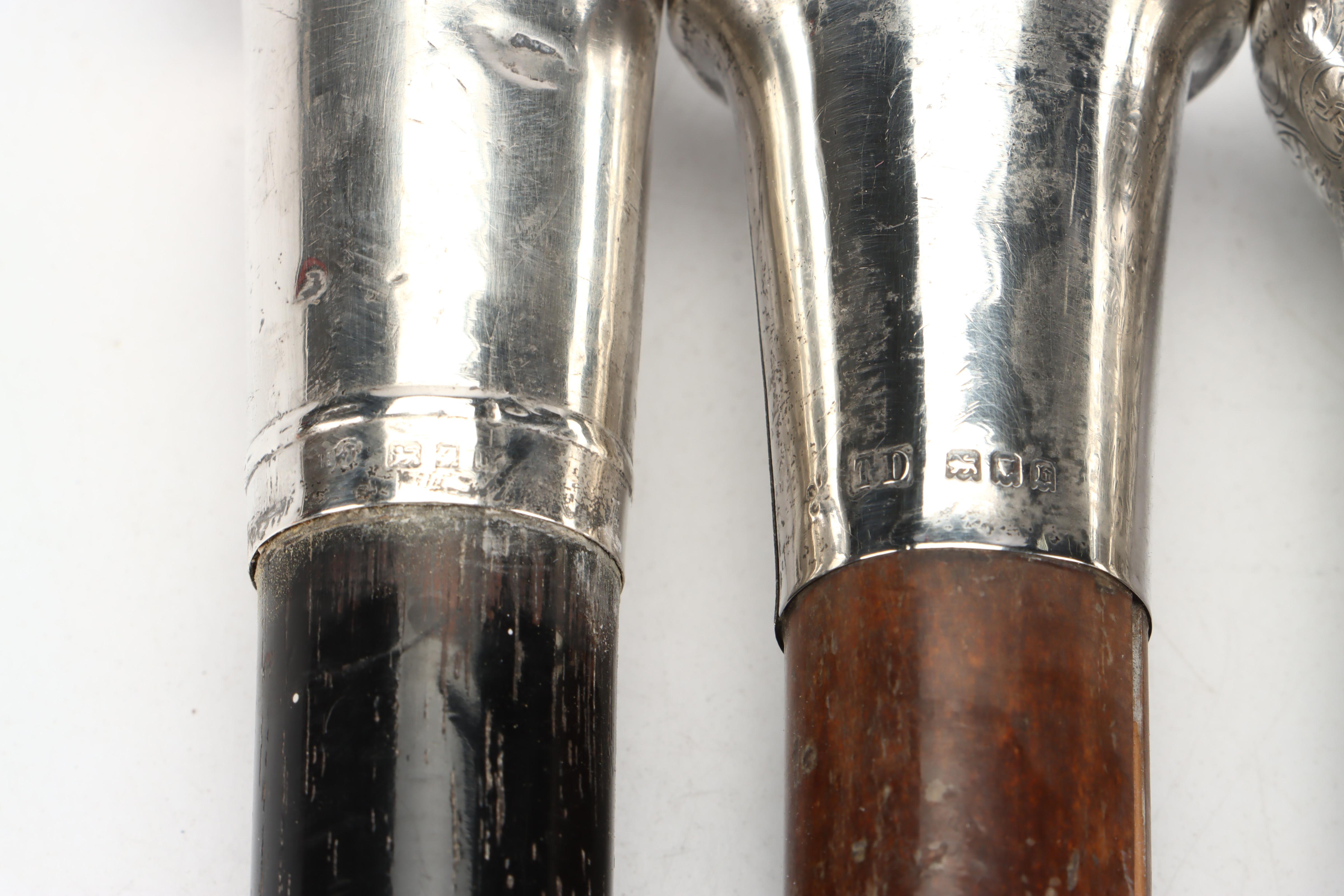 English Sterling Silver Handled Walking Canes, Late 19th / Early 20th Century