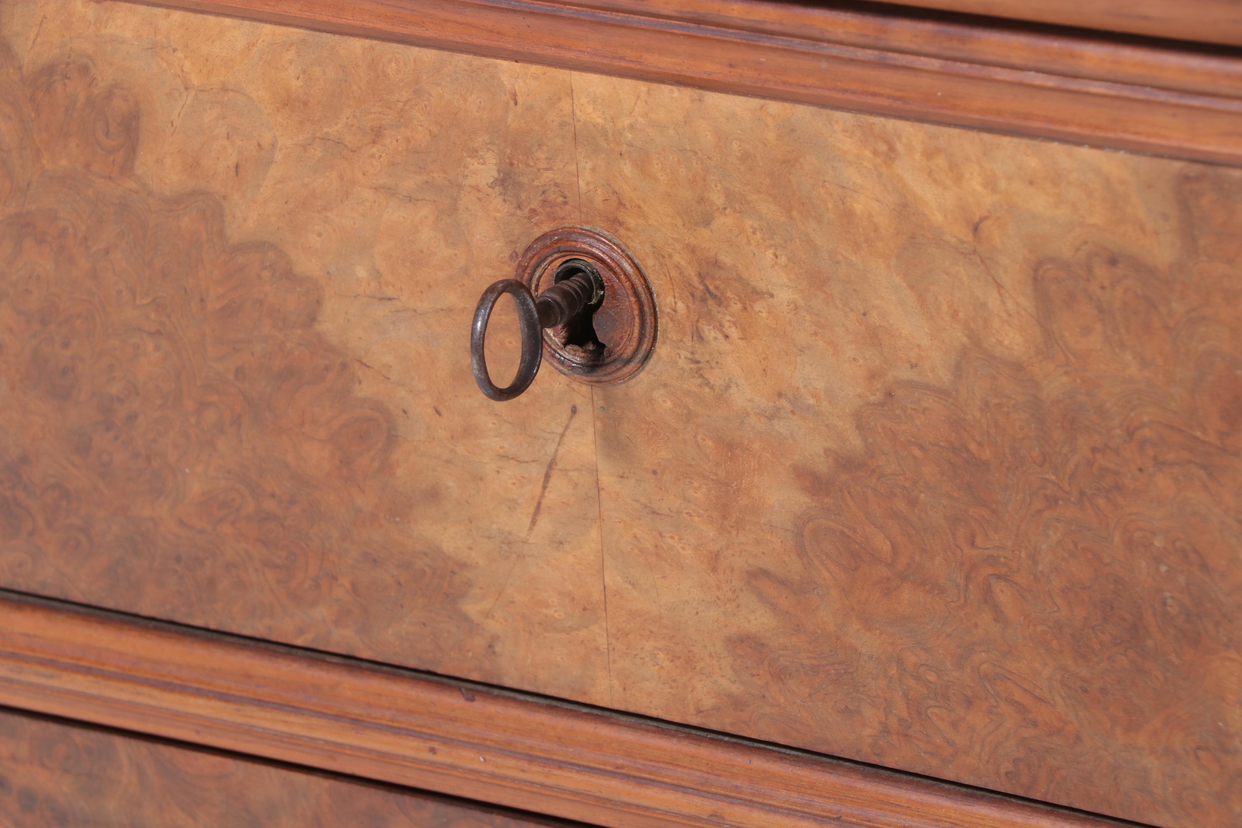 Louis Philippe Style Walnut, Maple, Rosewood, & White Marble Secrétaire Commode