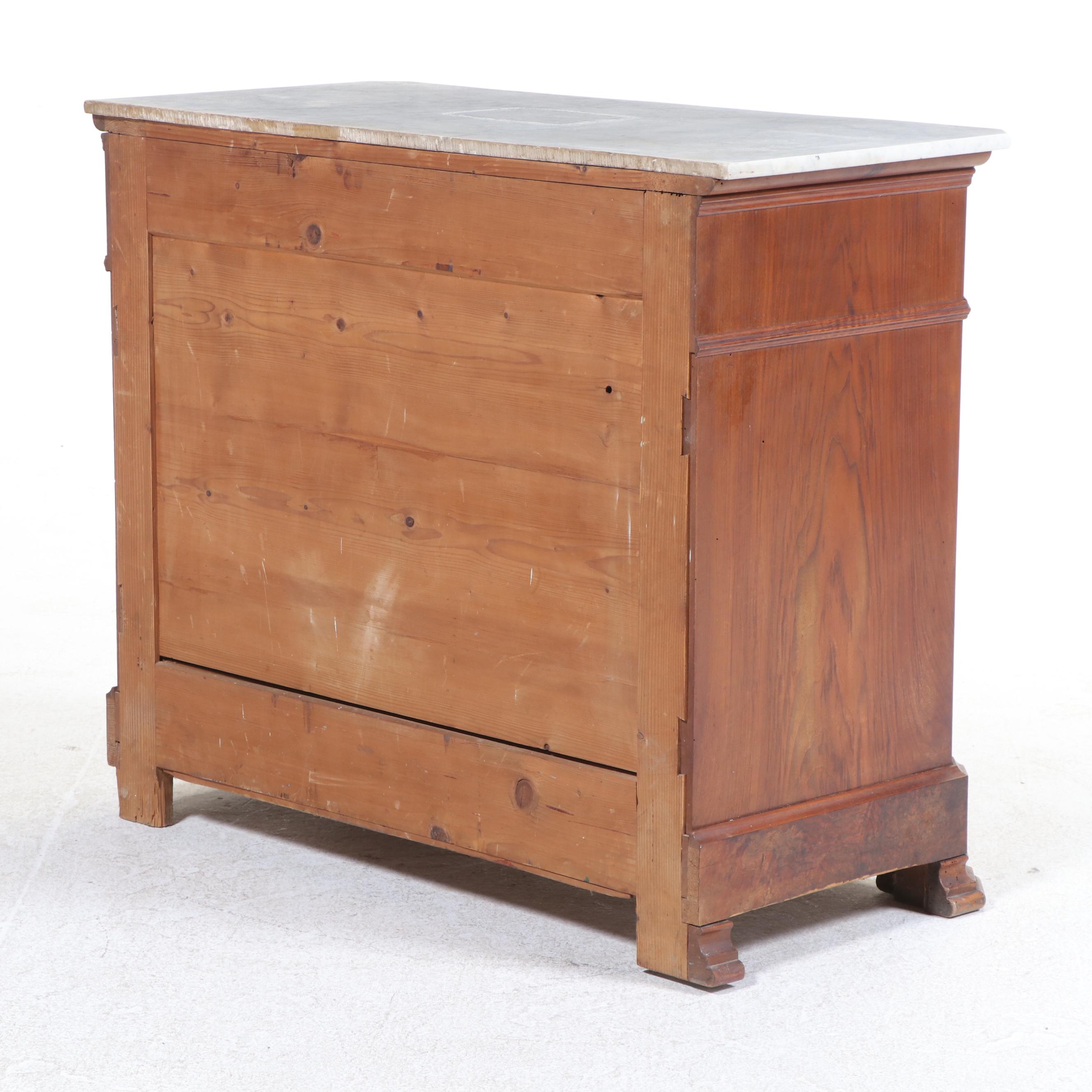 Louis Philippe Style Walnut, Maple, Rosewood, & White Marble Secrétaire Commode