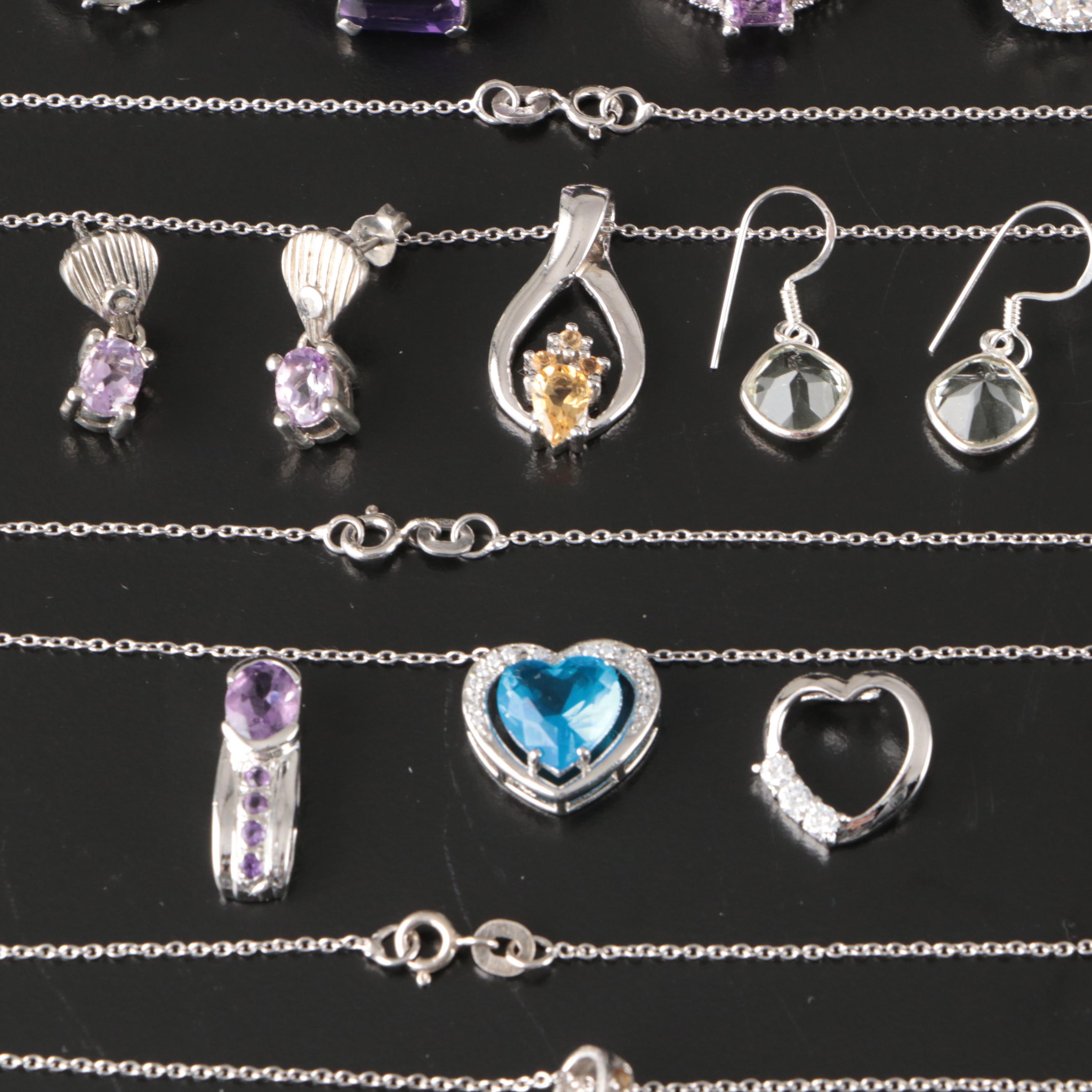 14 Assorted Sterling Silver Rings, Necklaces, Earrings, and Pendants