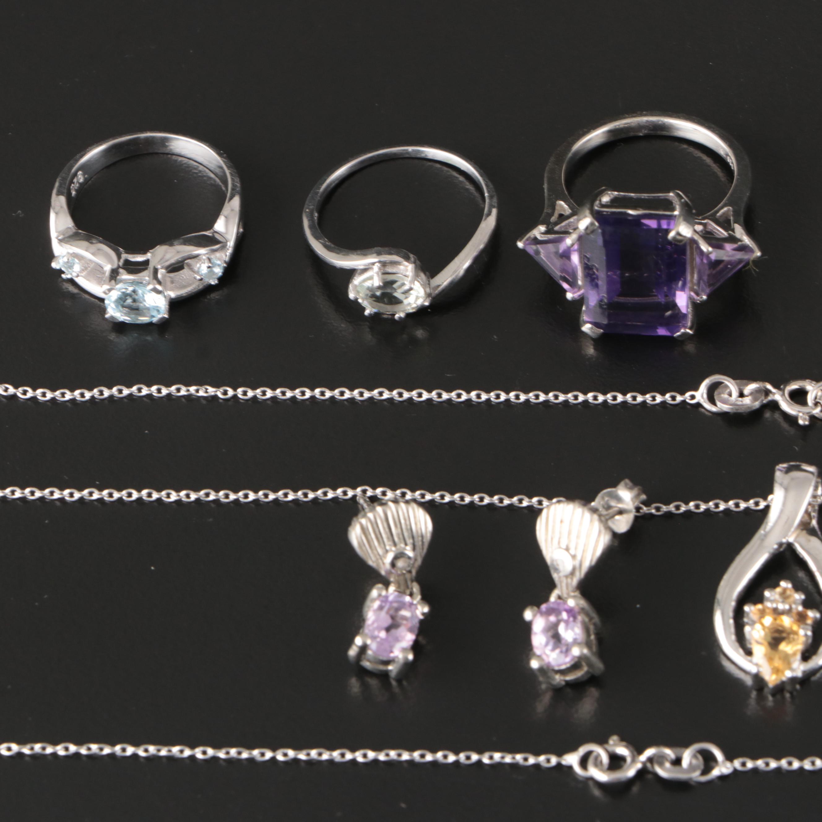 14 Assorted Sterling Silver Rings, Necklaces, Earrings, and Pendants