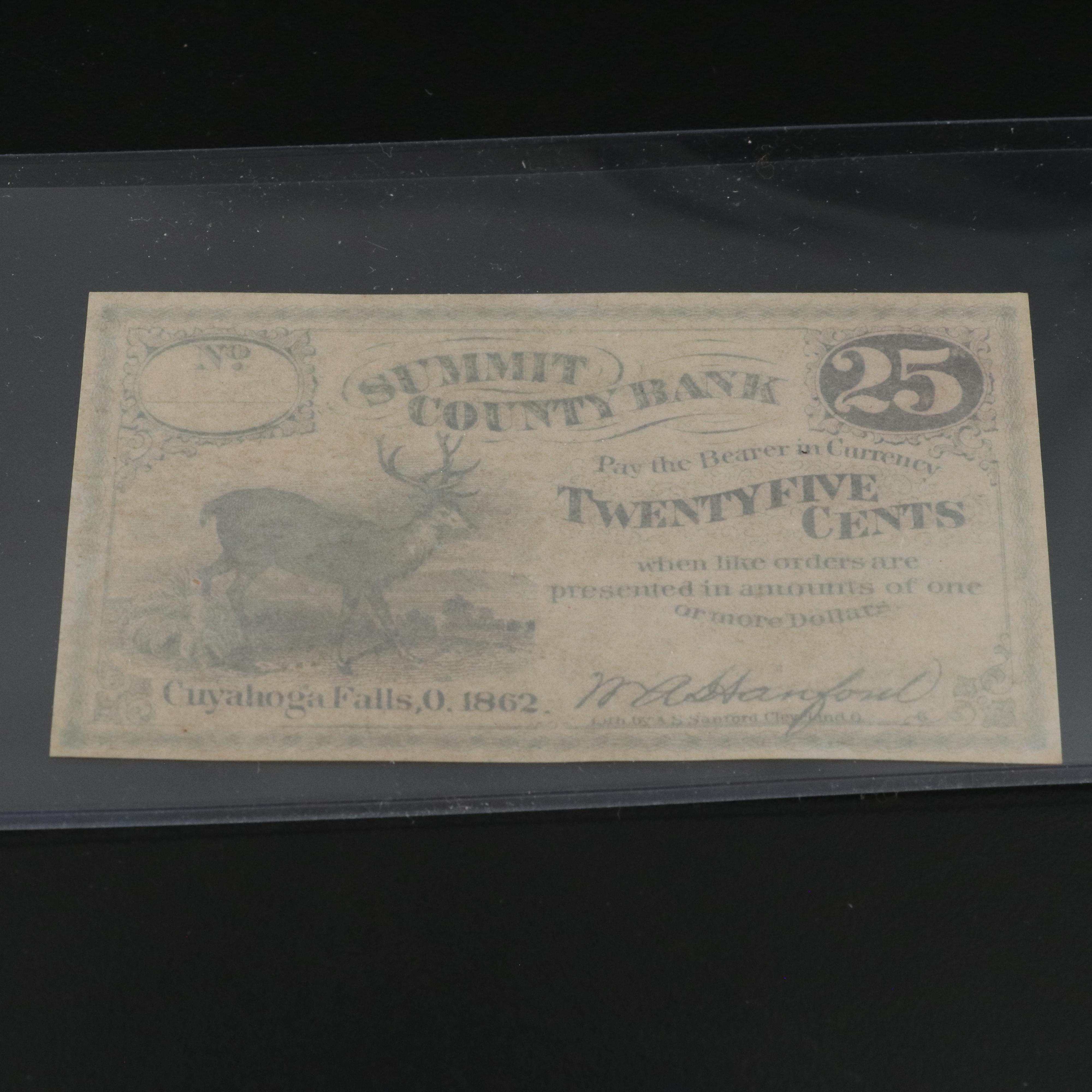 1899 Black Eagle One Dollar Silver Certificate and Four Obsolete Currency Notes