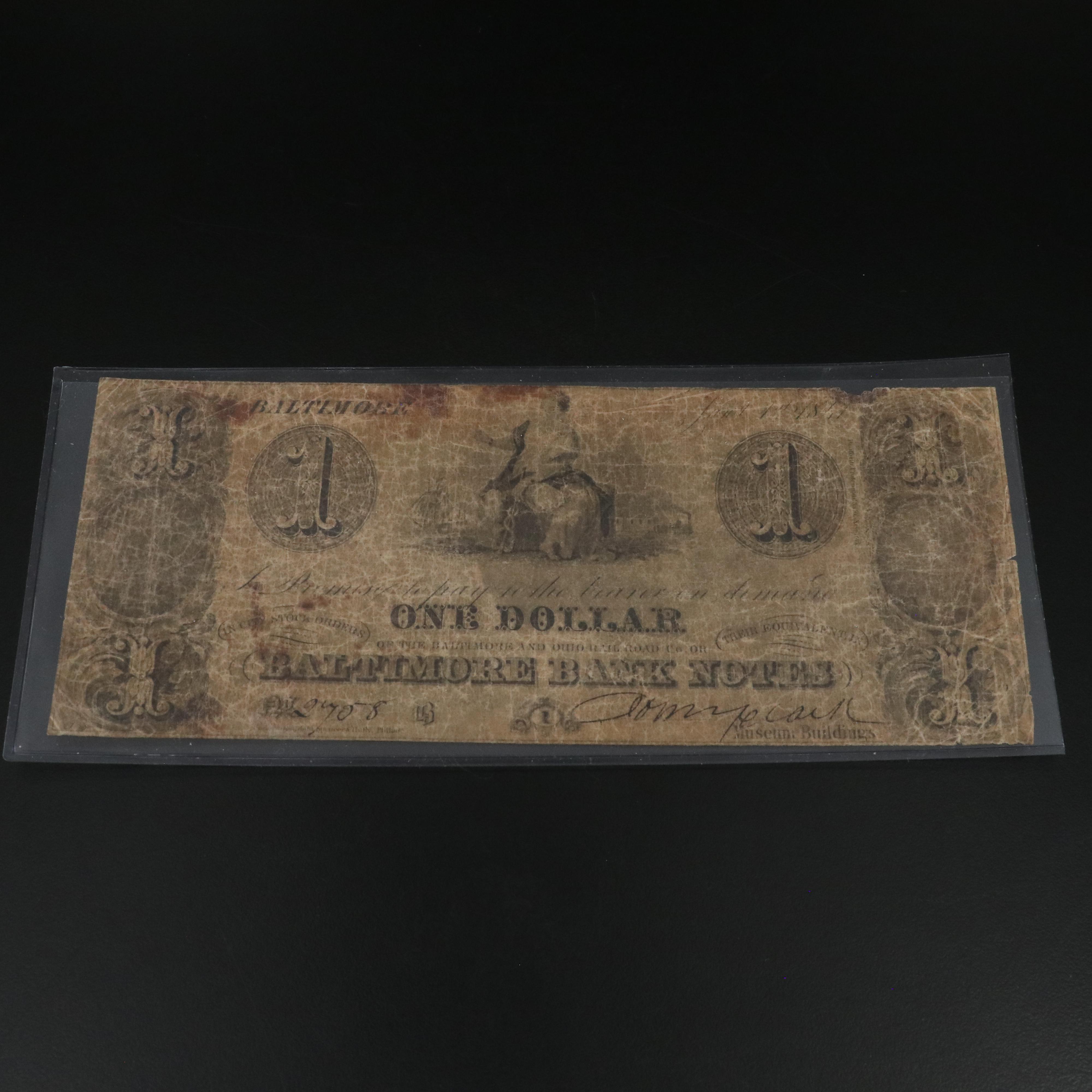 1899 Black Eagle One Dollar Silver Certificate and Four Obsolete Currency Notes