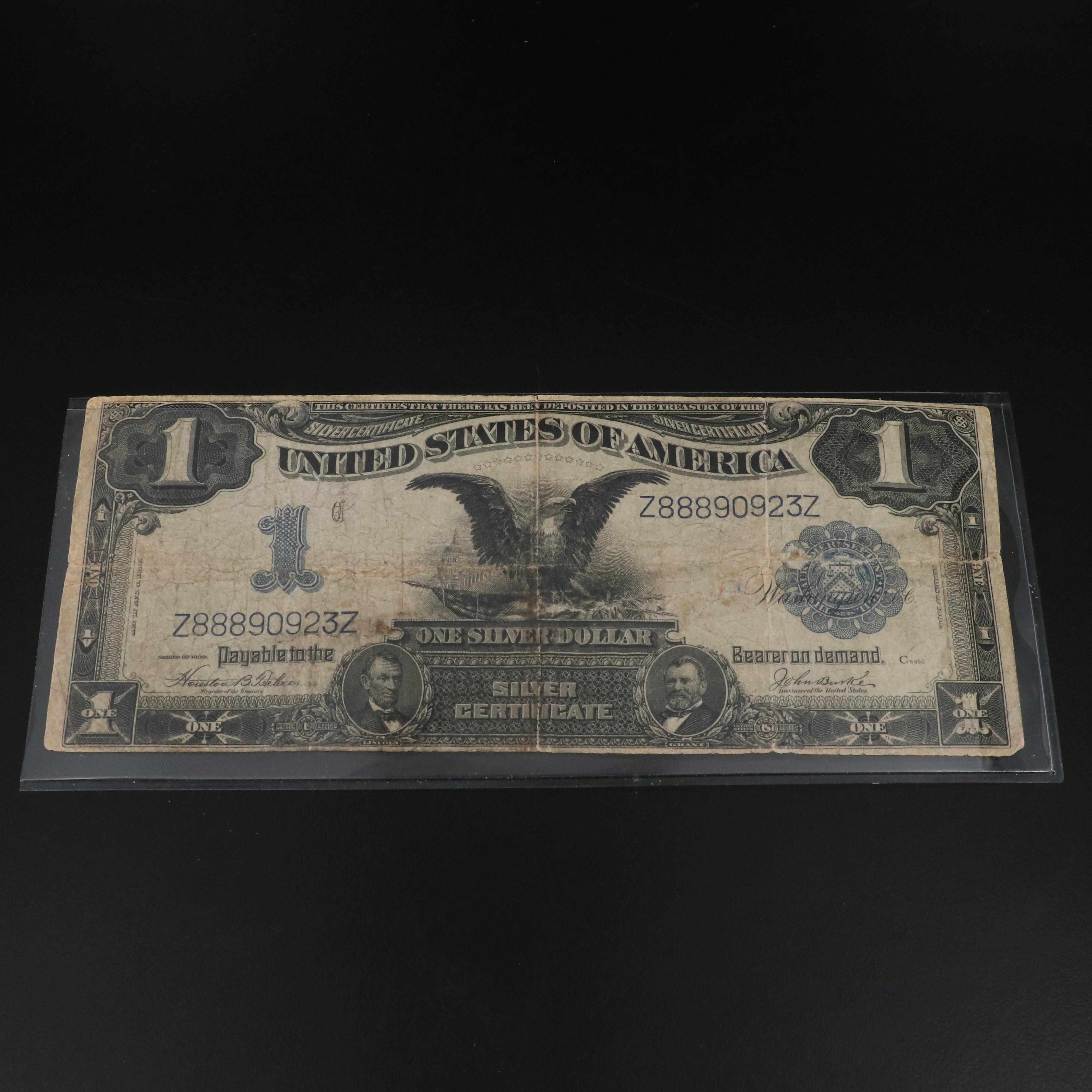 1899 Black Eagle One Dollar Silver Certificate and Four Obsolete Currency Notes