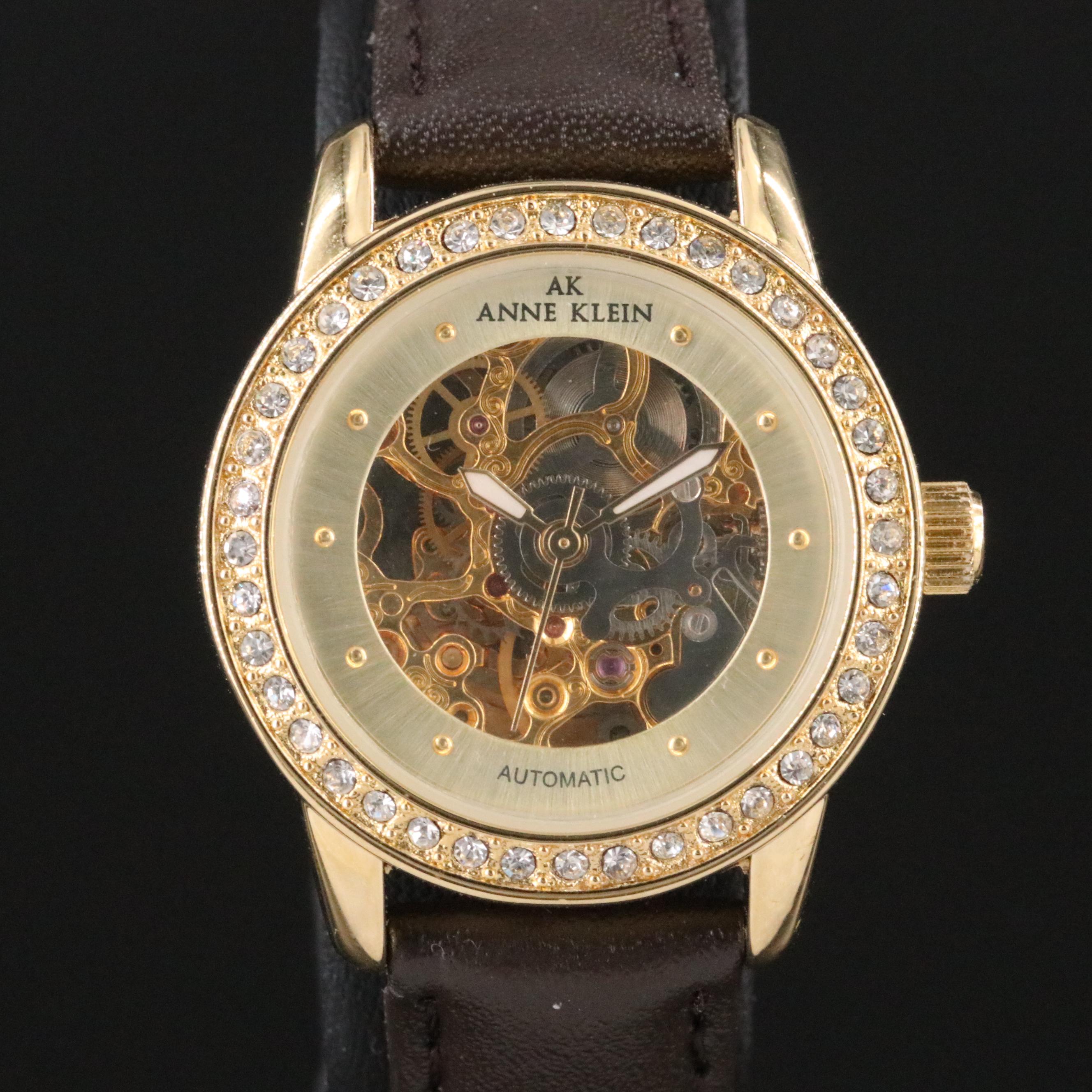 Anne Klein Skeletal Case Automatic Crystal Bezel Watch