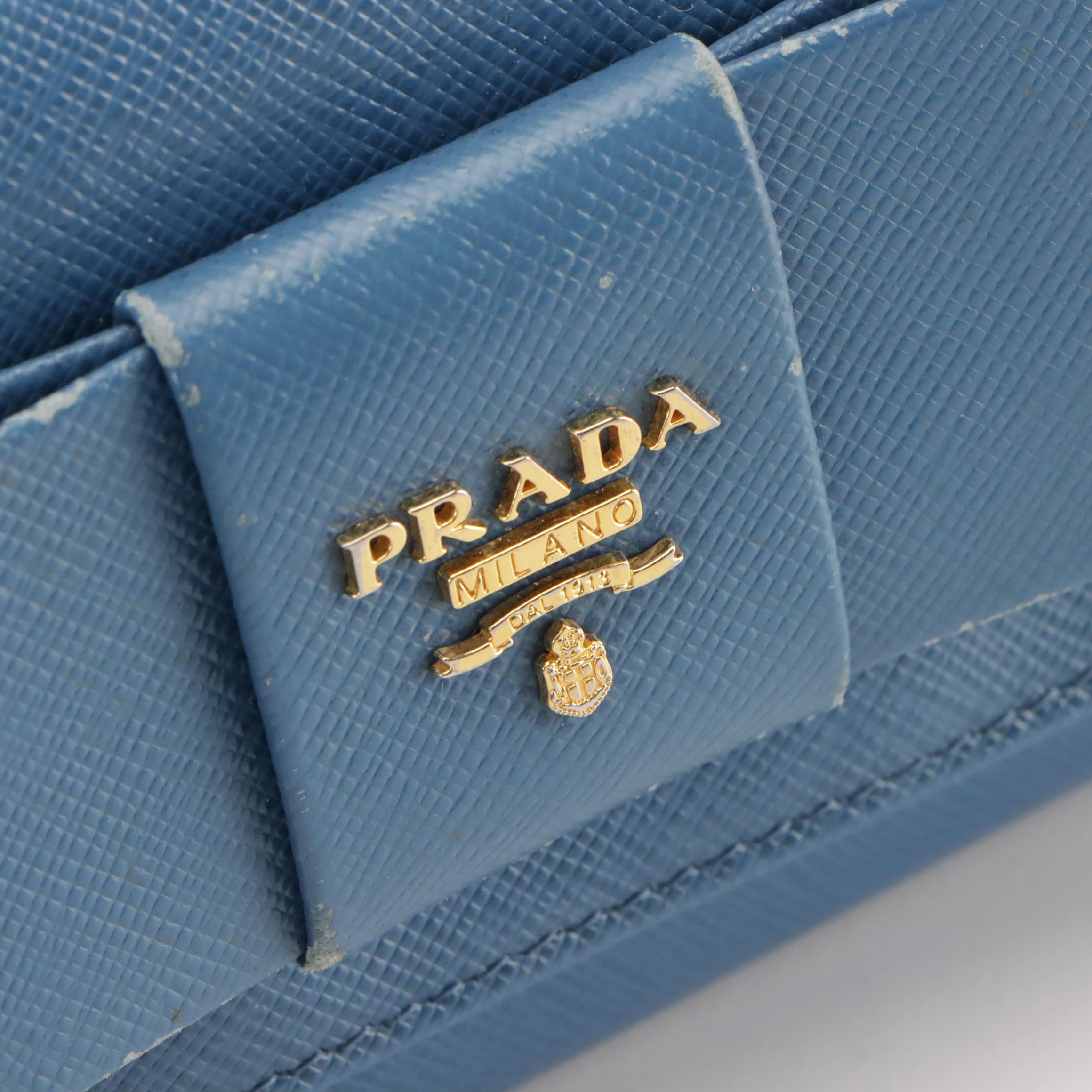 Prada Blue Saffiano Leather Bow Continental Wallet