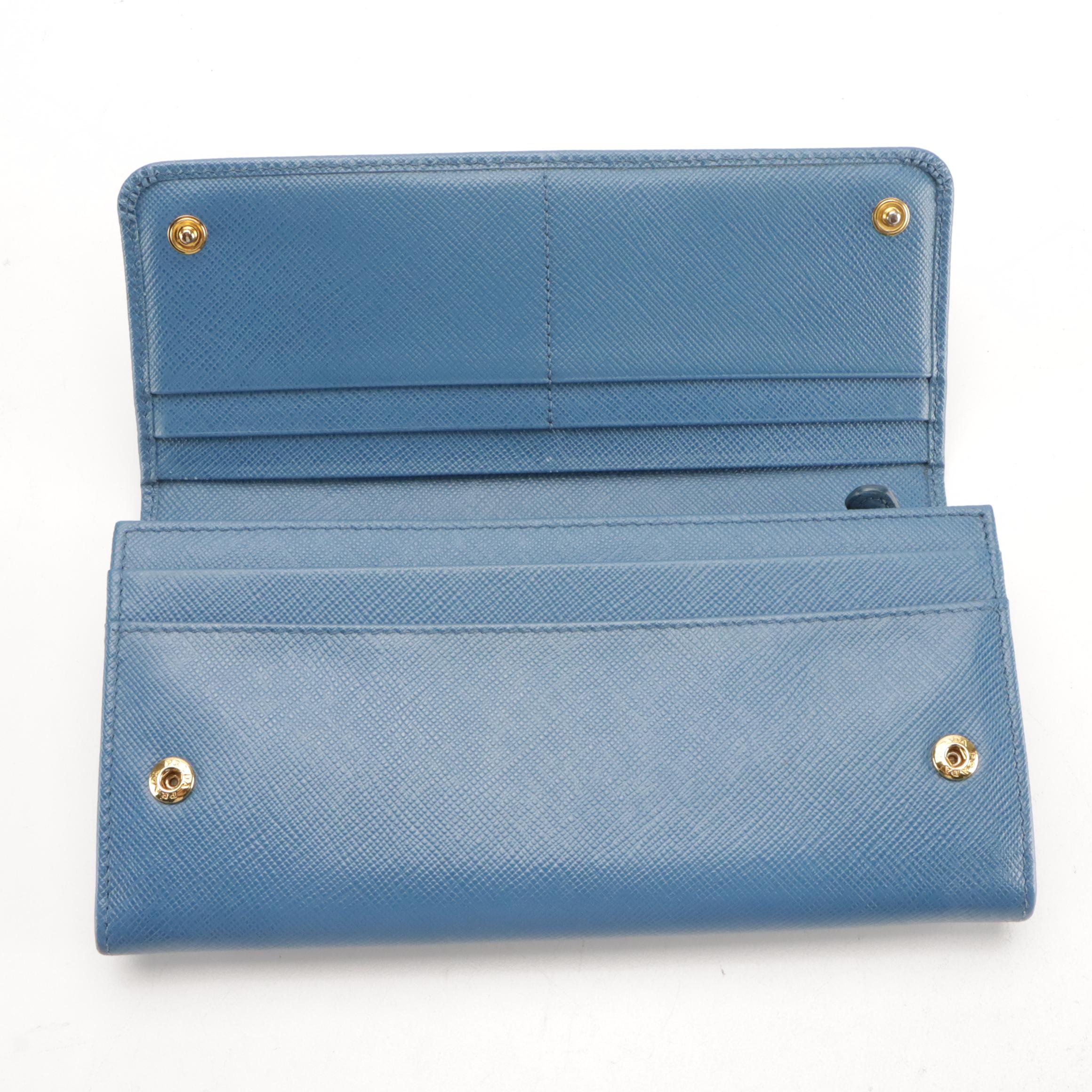 Prada Blue Saffiano Leather Bow Continental Wallet