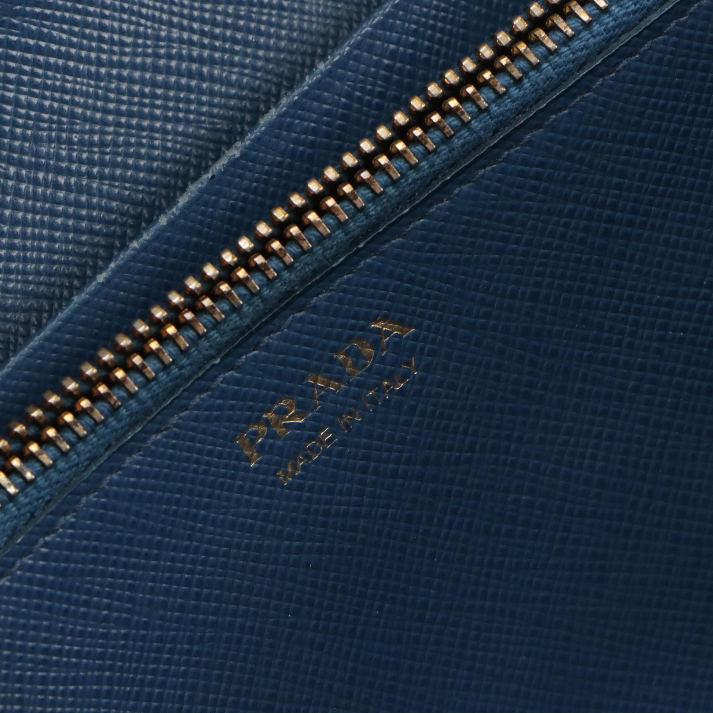 Prada Blue Saffiano Leather Bow Continental Wallet