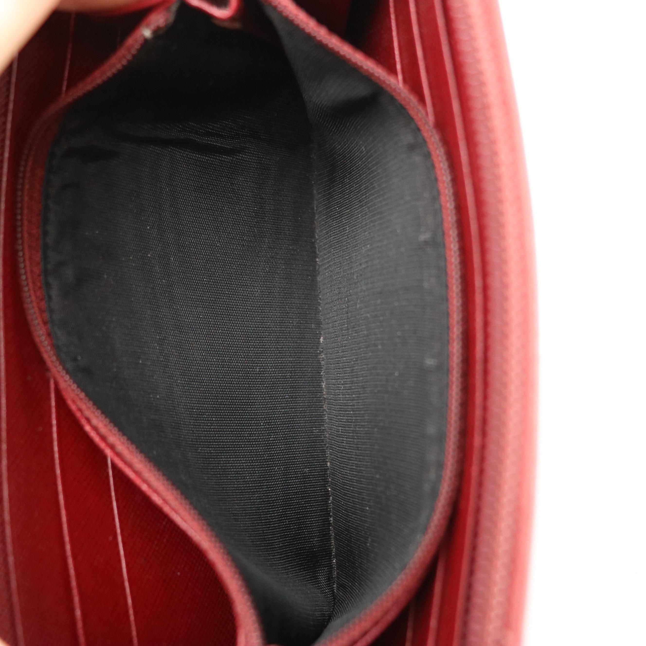 Prada Burgundy Saffiano Leather Zip-Around Wallet with Box