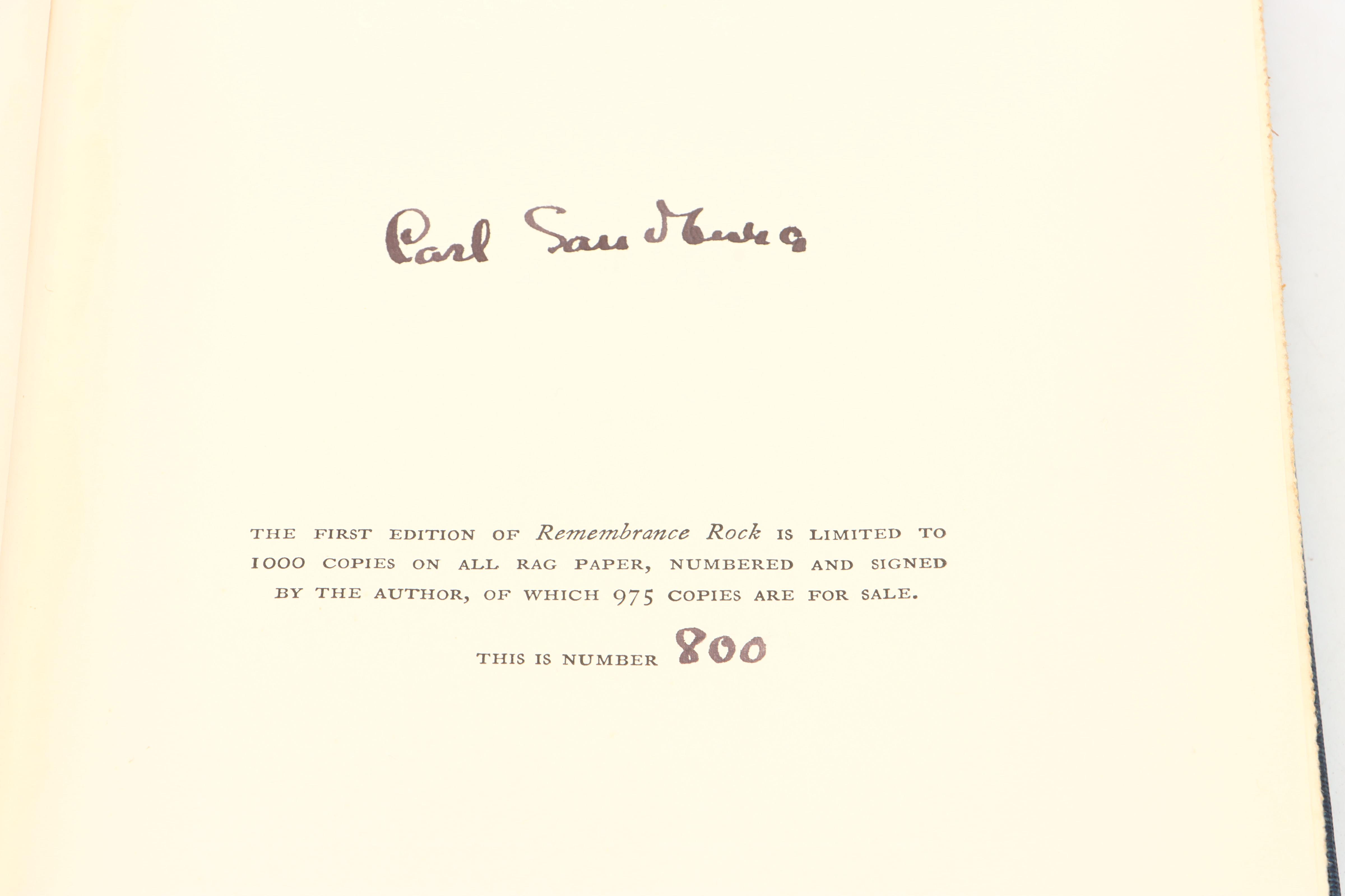 Signed Limited First Edition "Remembrance Rock" by Carl Sandburg, 1948