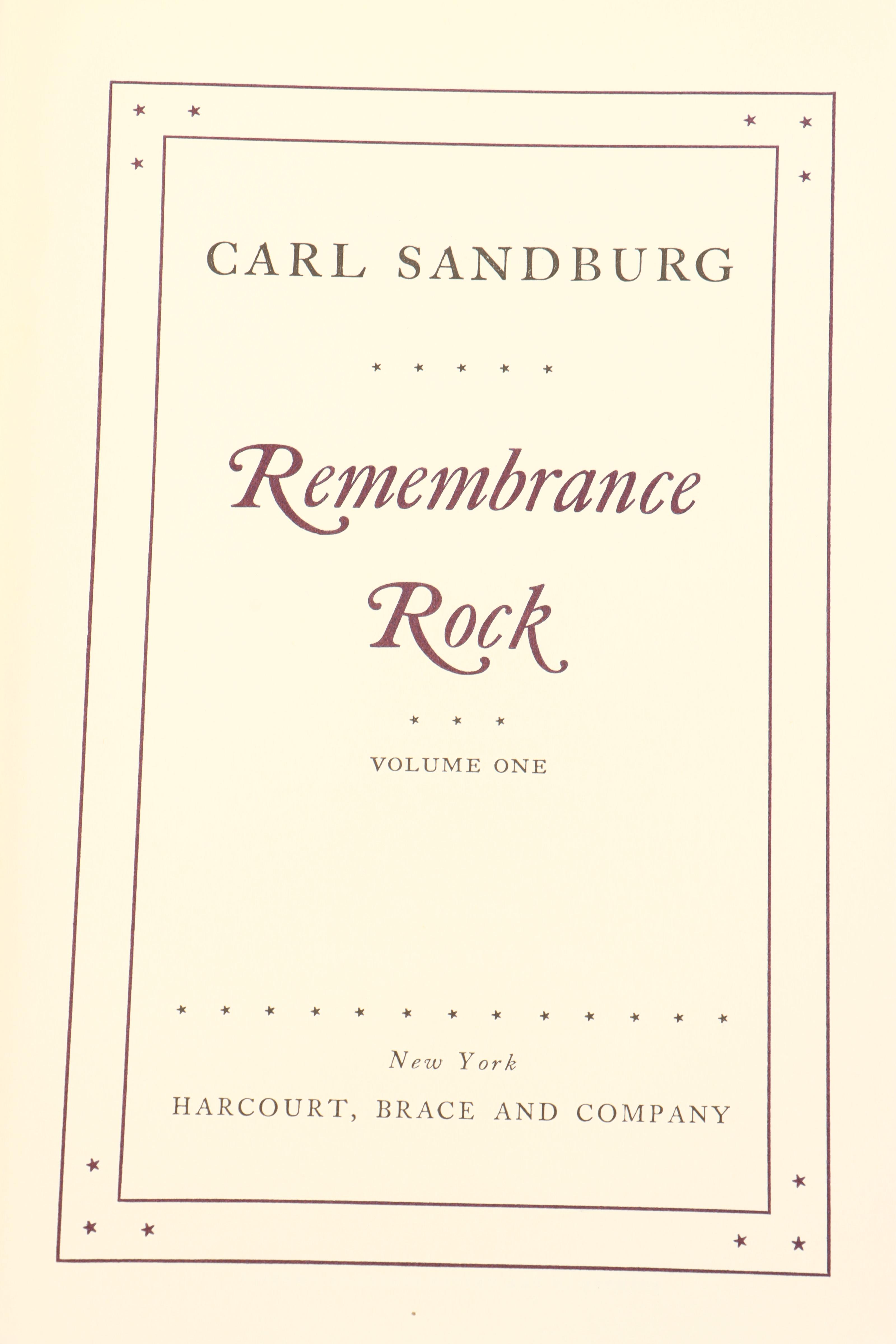Signed Limited First Edition "Remembrance Rock" by Carl Sandburg, 1948