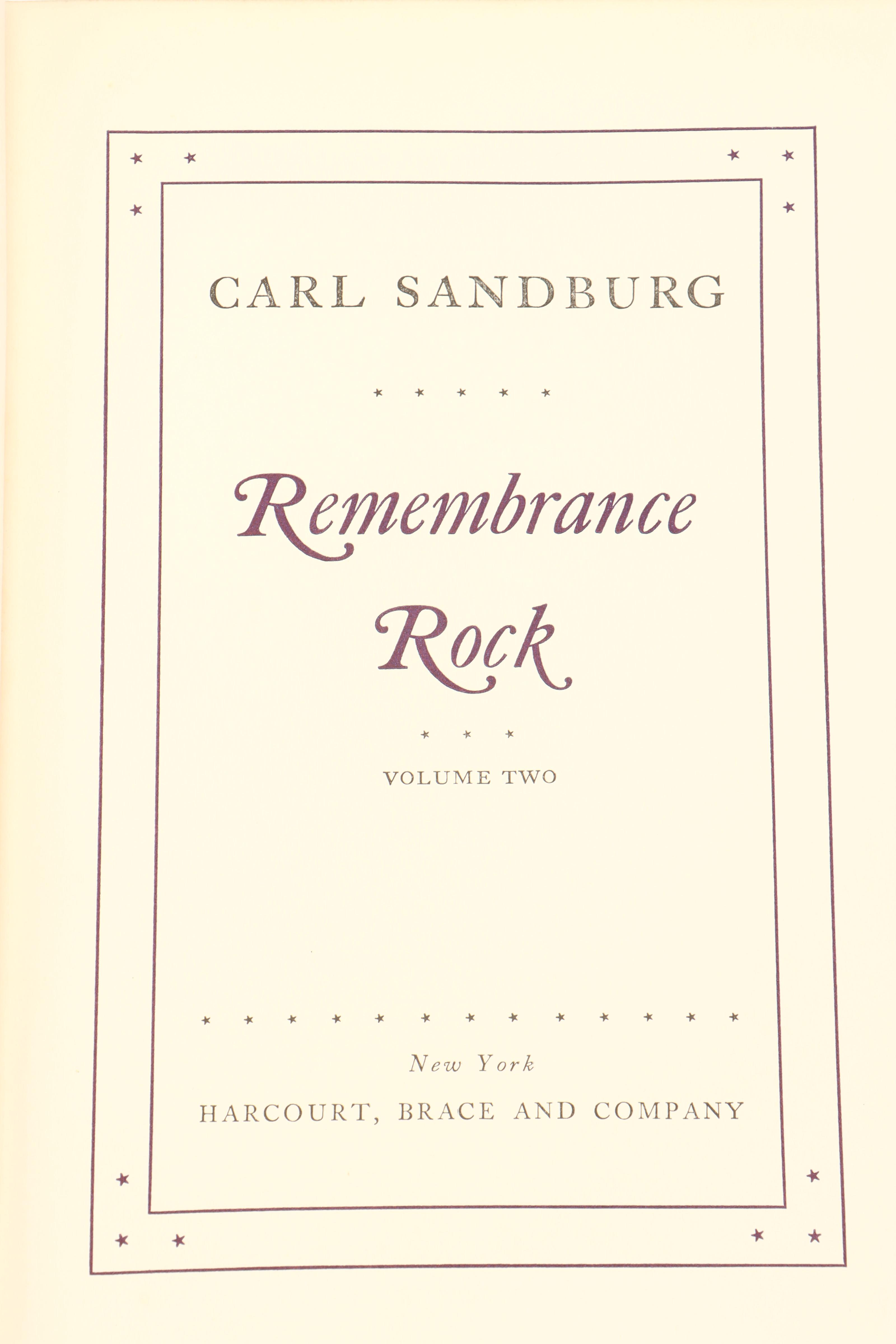 Signed Limited First Edition "Remembrance Rock" by Carl Sandburg, 1948