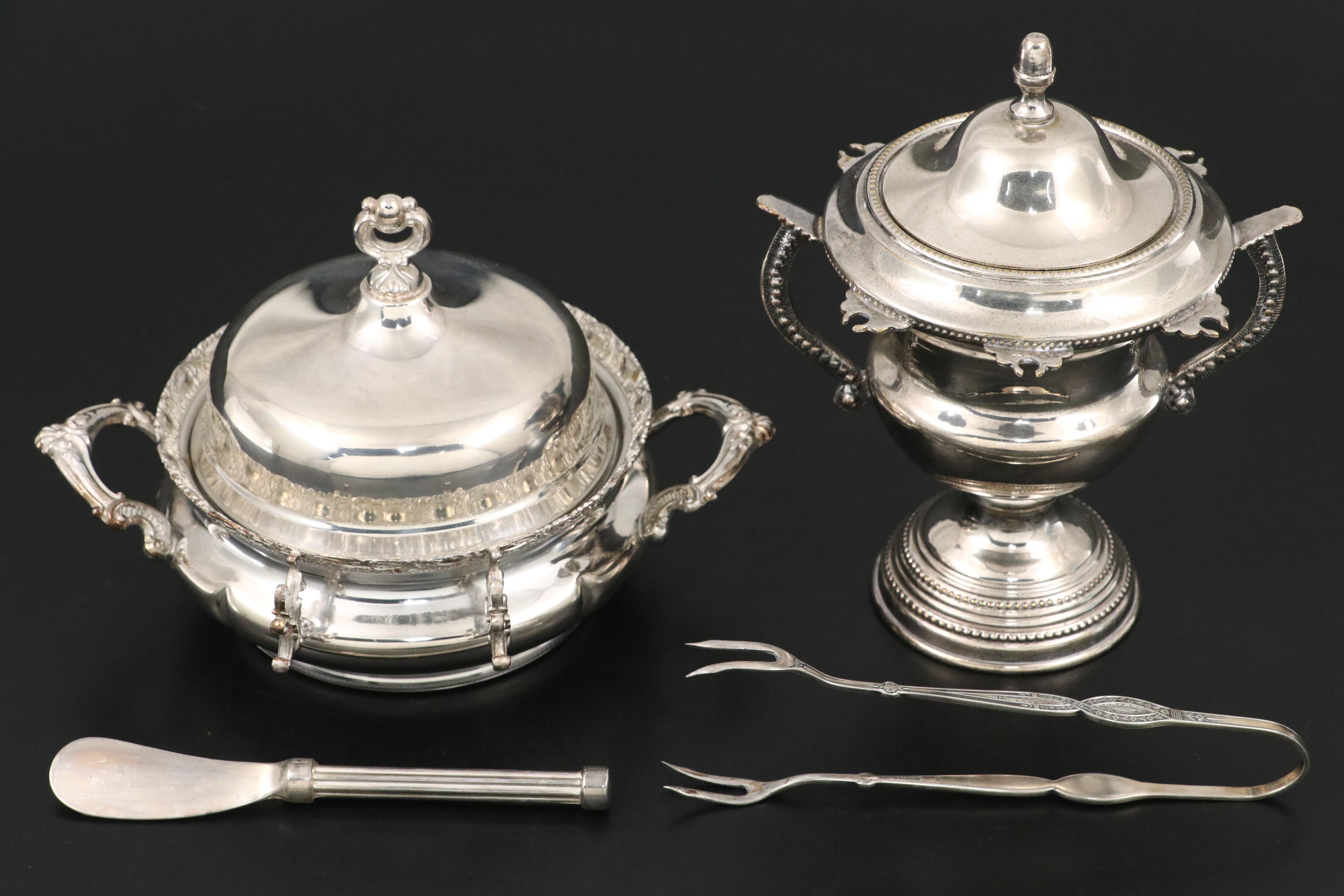 Forbes Silver Co. Covered Serving Bowl with Other Silver Plate Serving Pieces