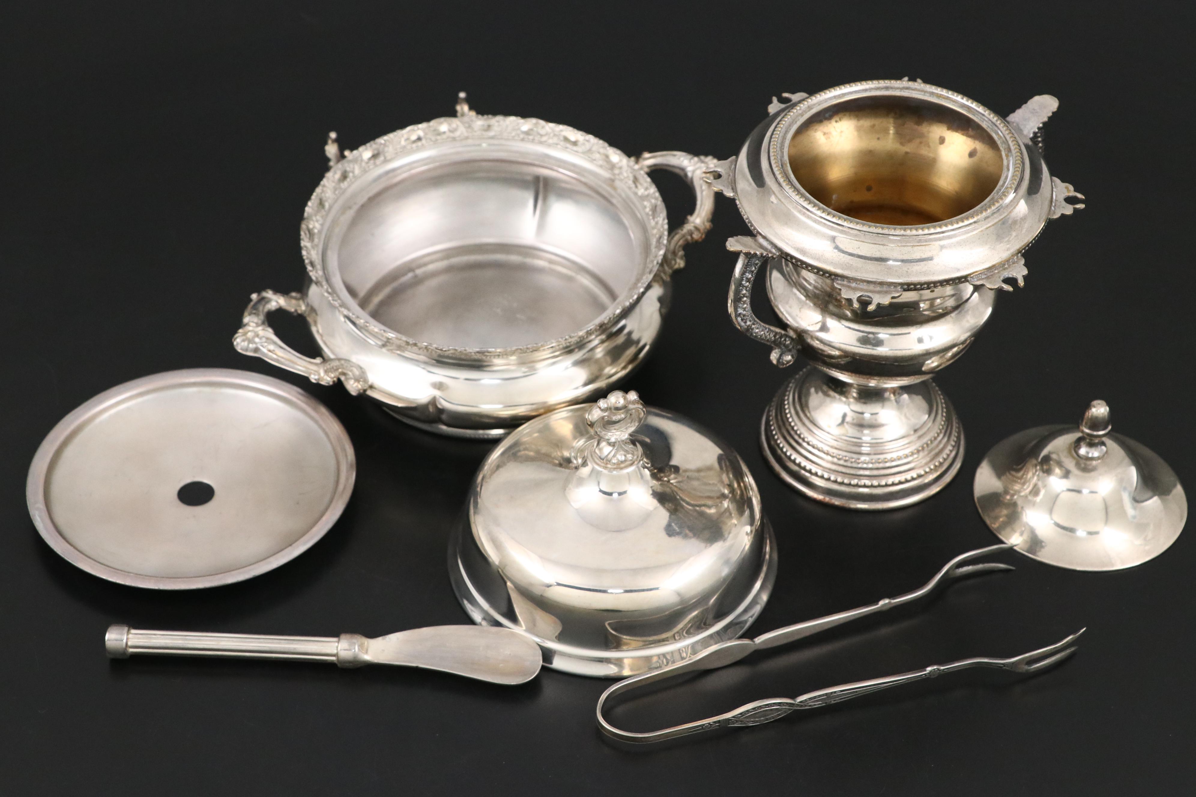Forbes Silver Co. Covered Serving Bowl with Other Silver Plate Serving Pieces
