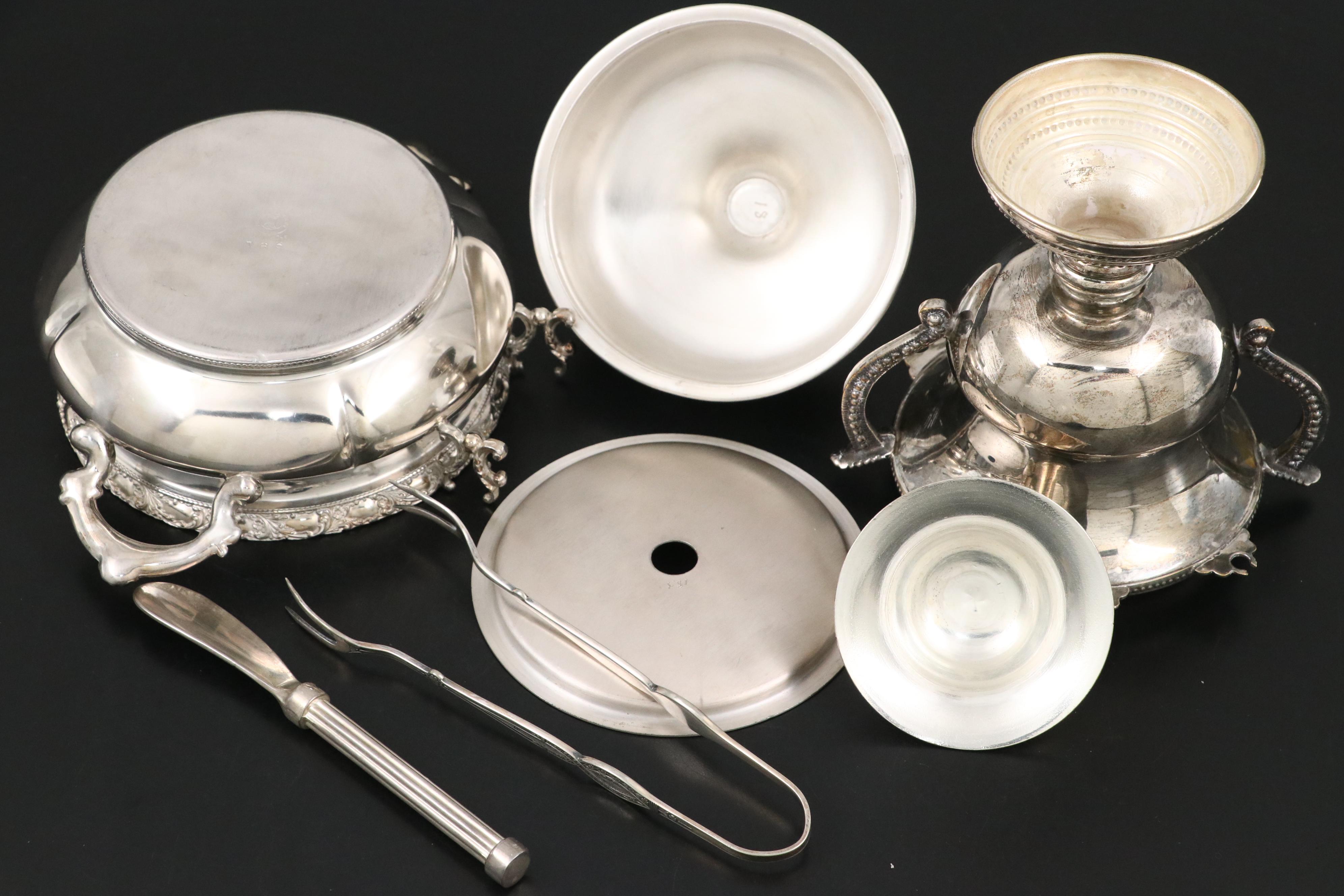 Forbes Silver Co. Covered Serving Bowl with Other Silver Plate Serving Pieces