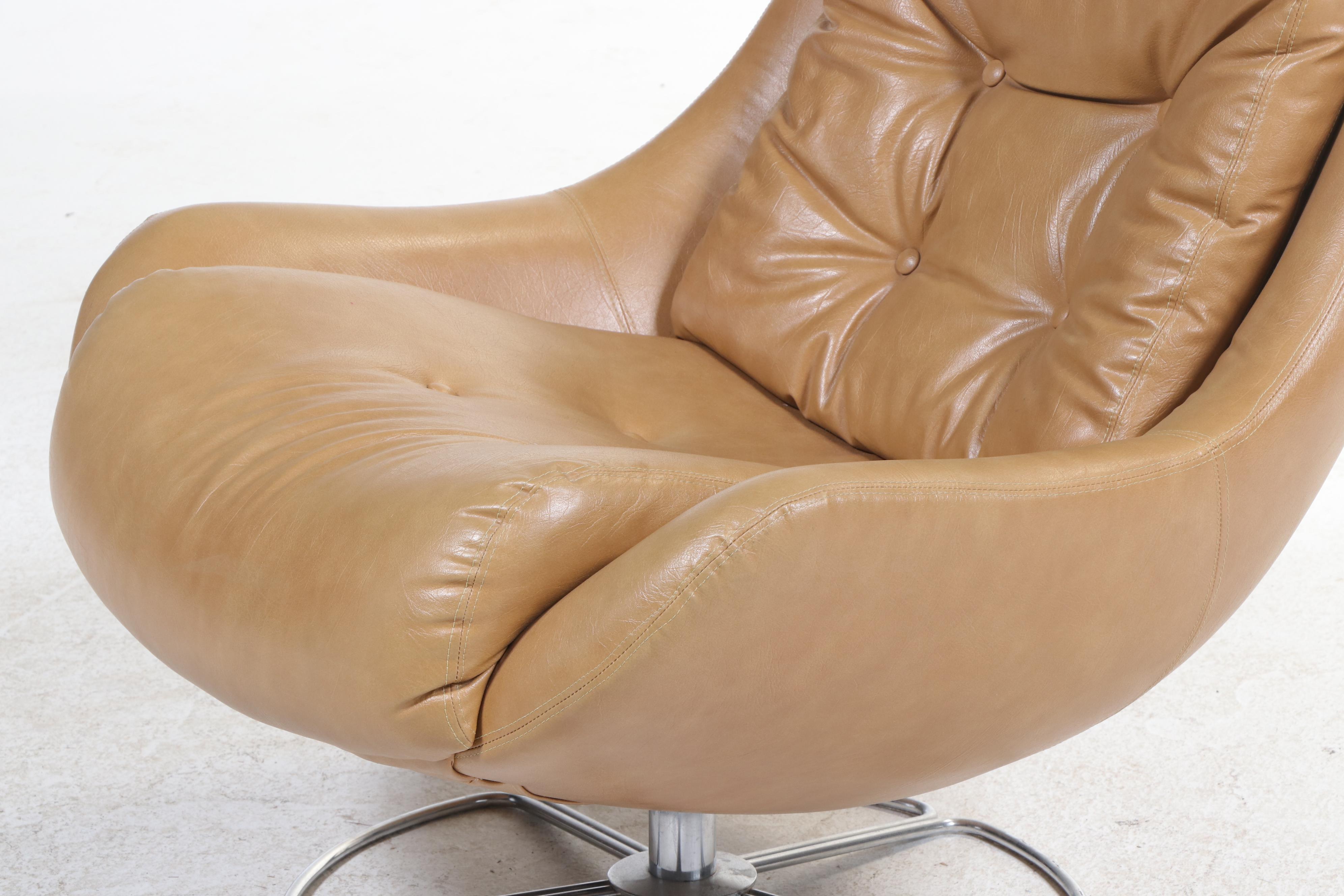 Swedish Modern Chrome and Vinyl Swivel Lounge Chair, Manner of Overman