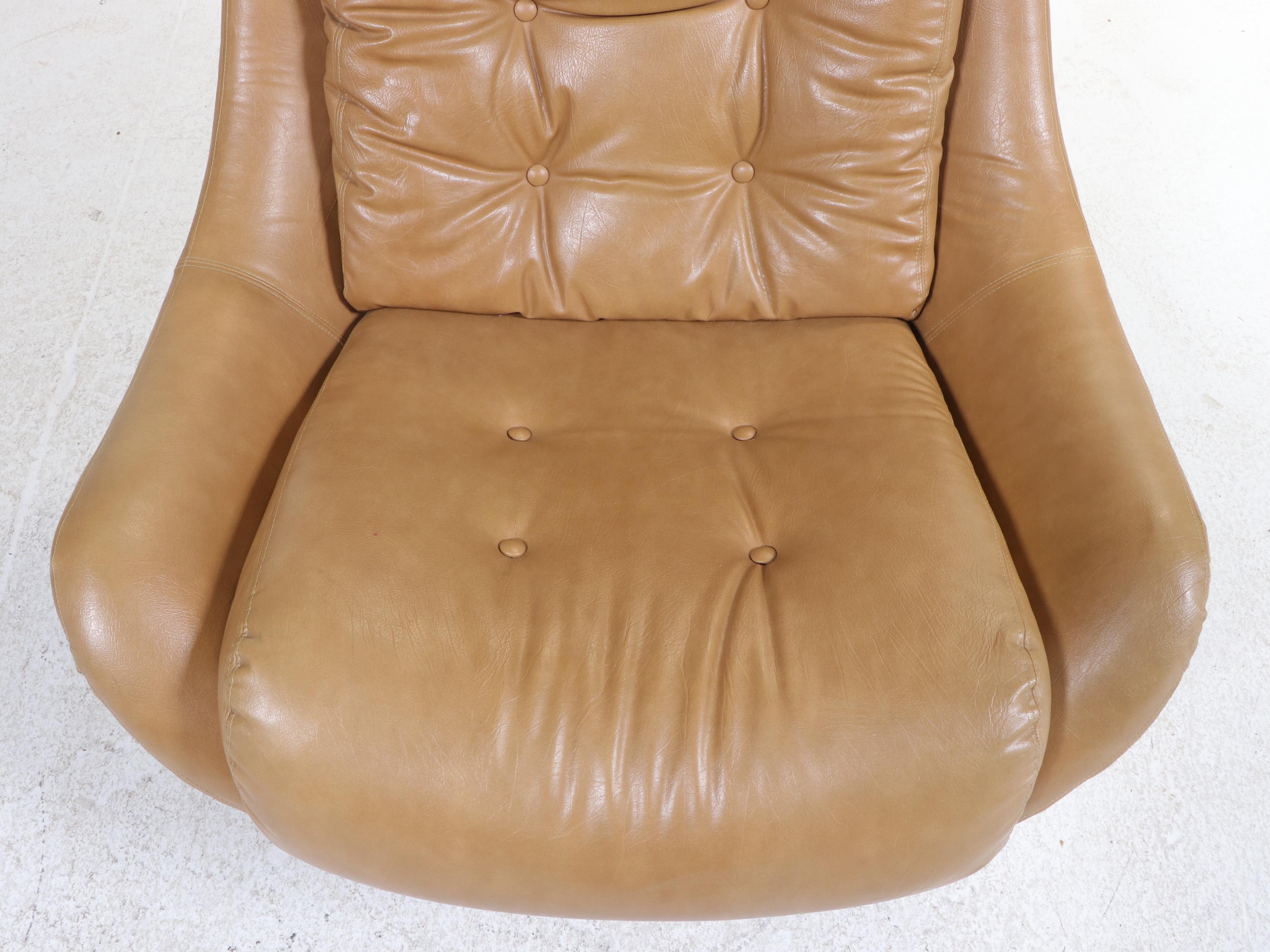 Swedish Modern Chrome and Vinyl Swivel Lounge Chair, Manner of Overman