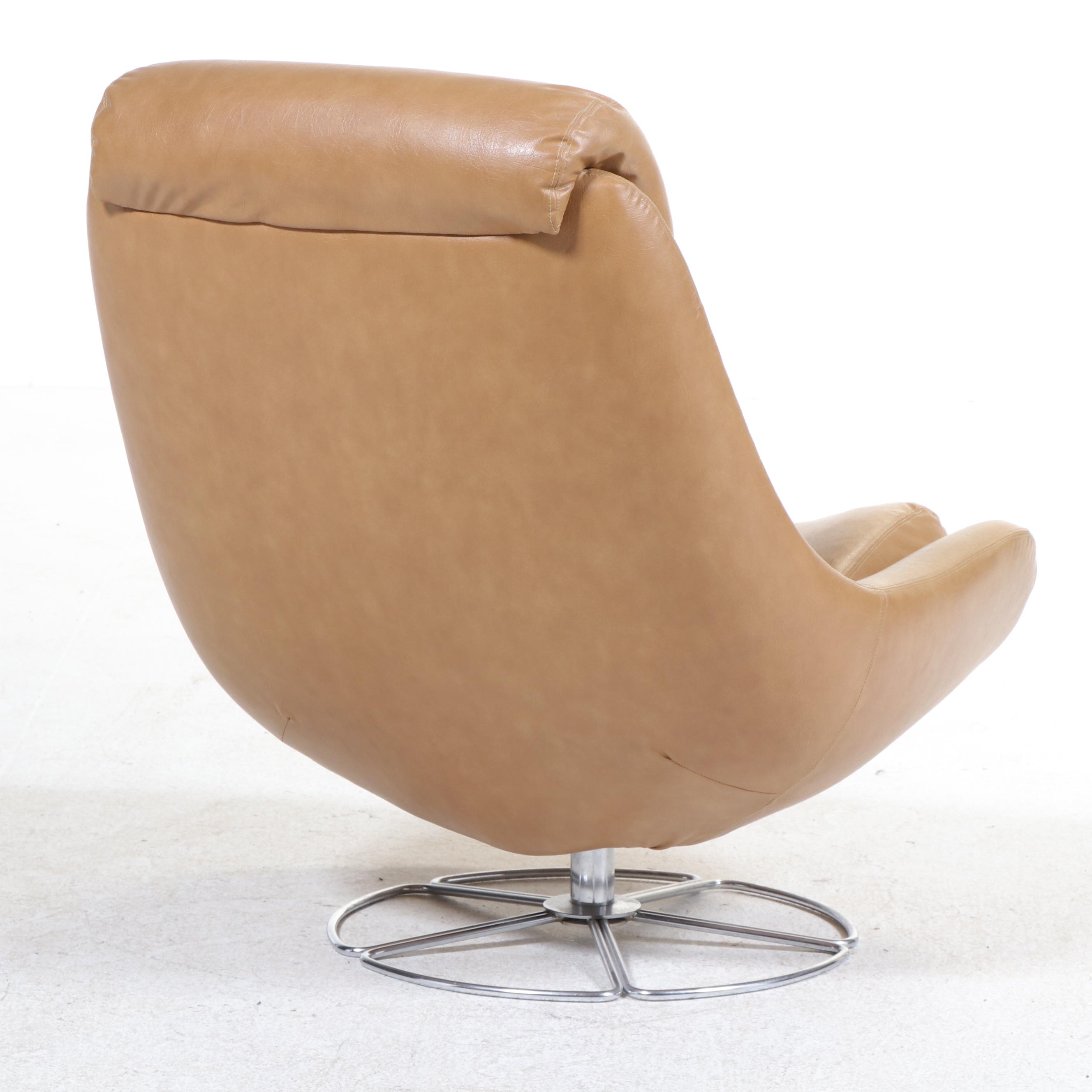 Swedish Modern Chrome and Vinyl Swivel Lounge Chair, Manner of Overman