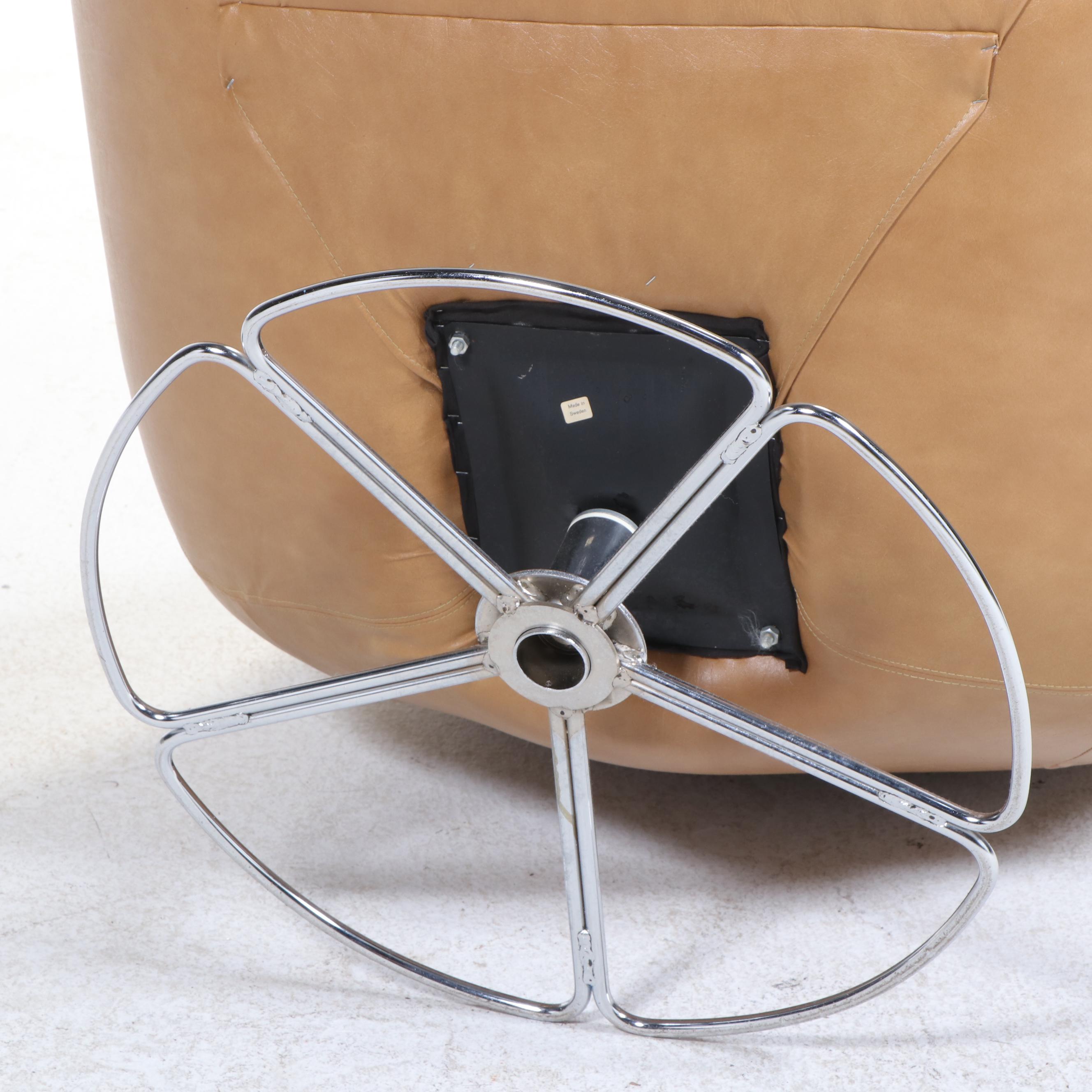Swedish Modern Chrome and Vinyl Swivel Lounge Chair, Manner of Overman