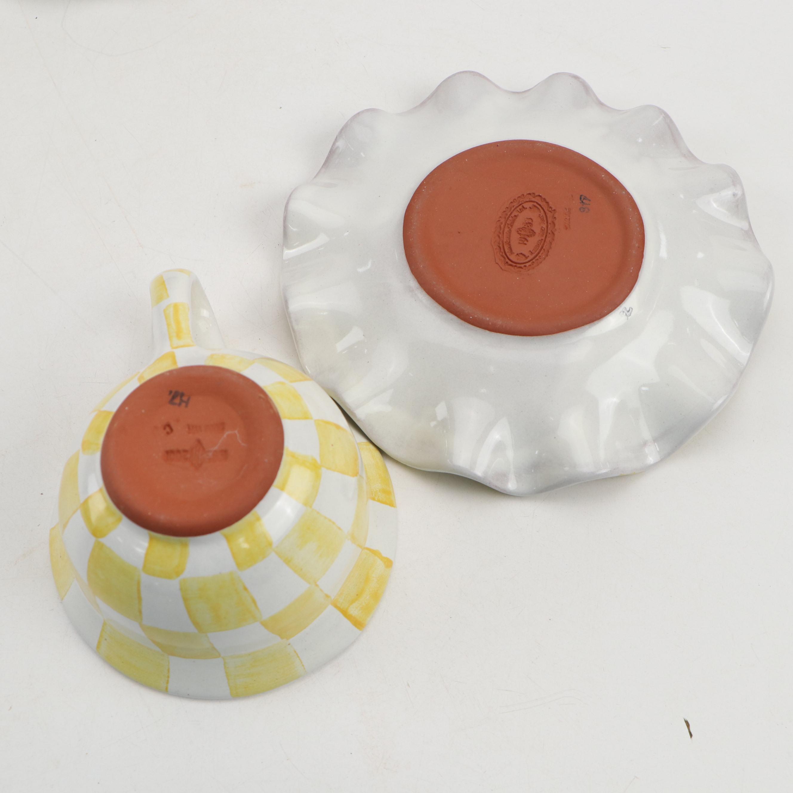 MacKenzie-Childs Hand-Painted Yellow and White Check Tea Set, 2002