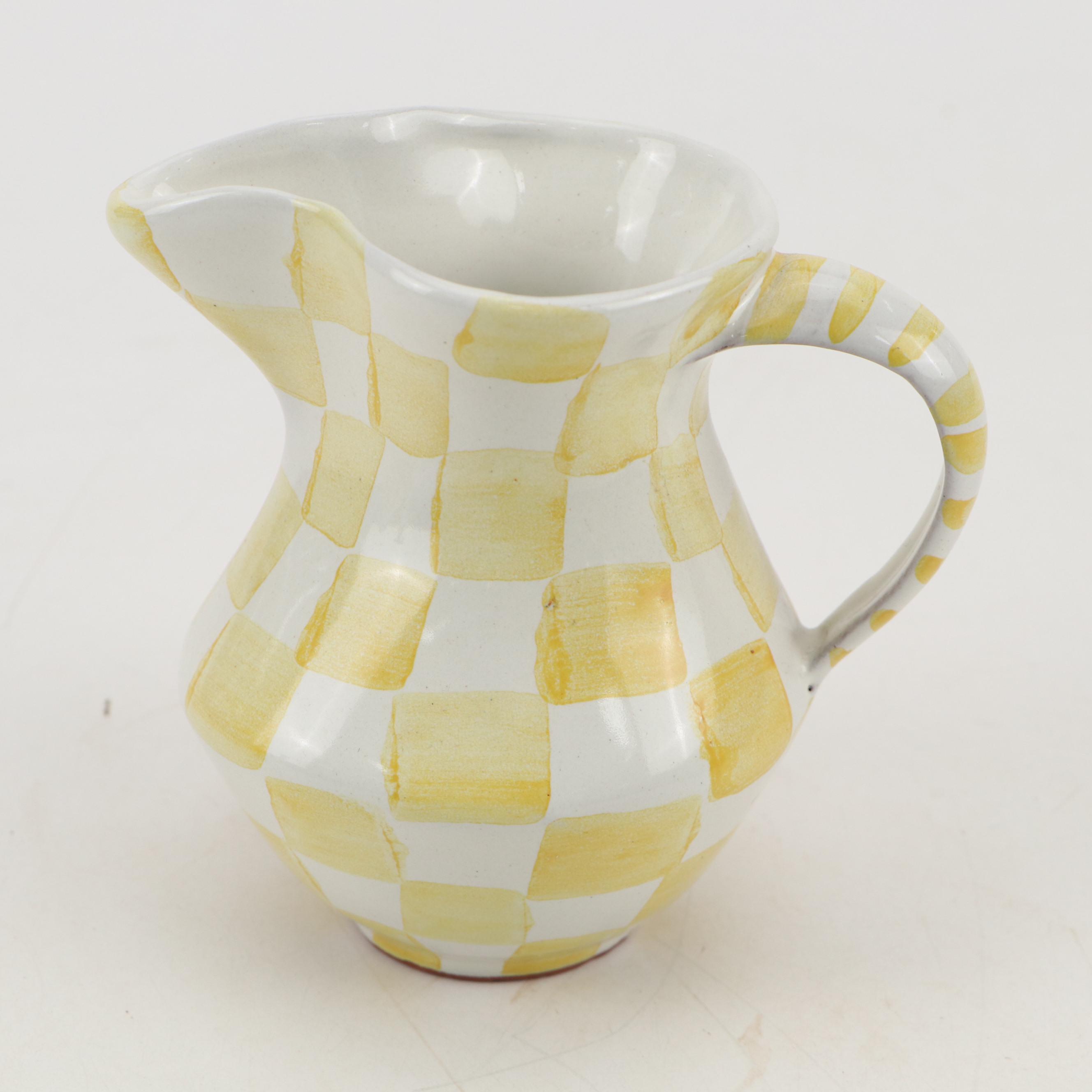 MacKenzie-Childs Hand-Painted Yellow and White Check Tea Set, 2002