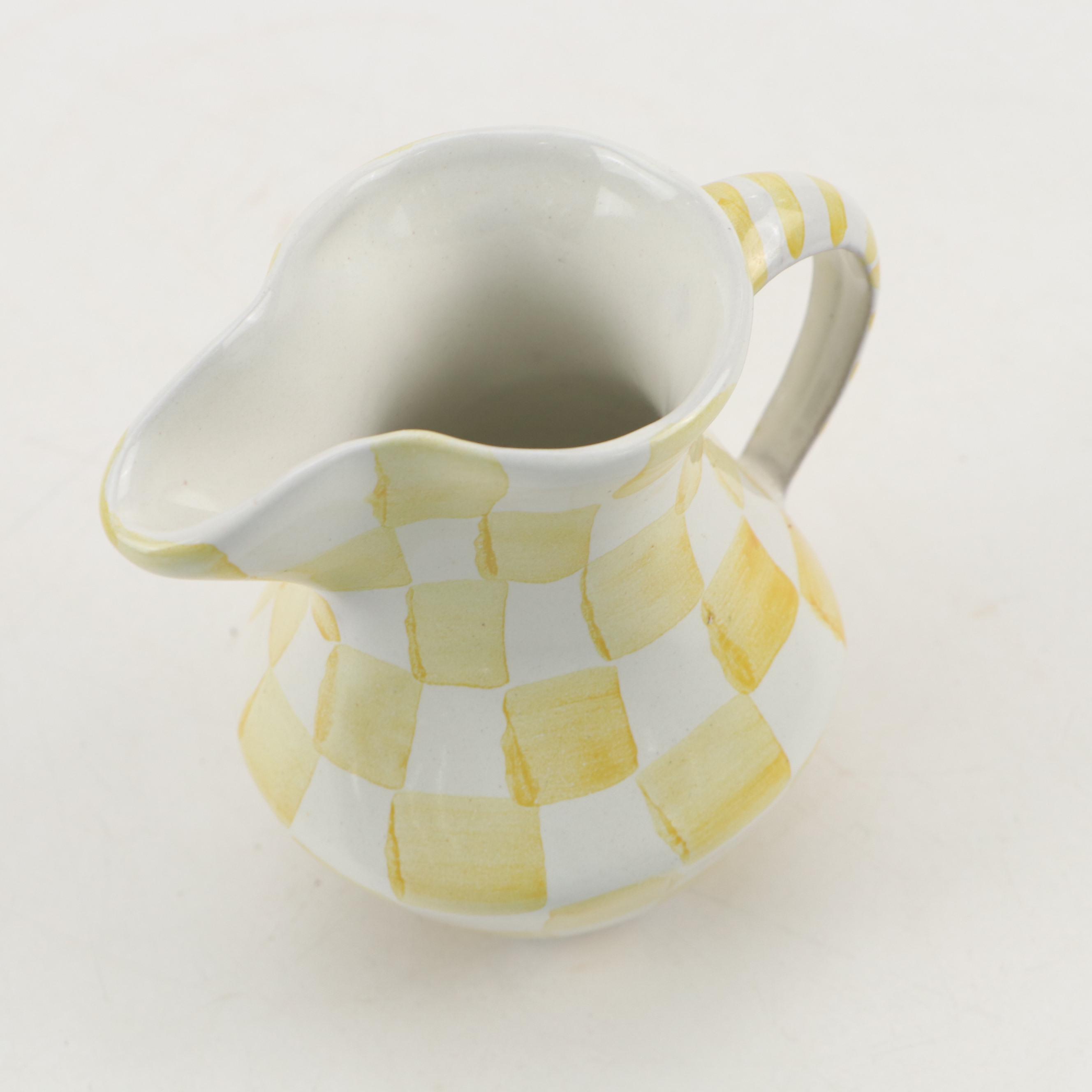 MacKenzie-Childs Hand-Painted Yellow and White Check Tea Set, 2002