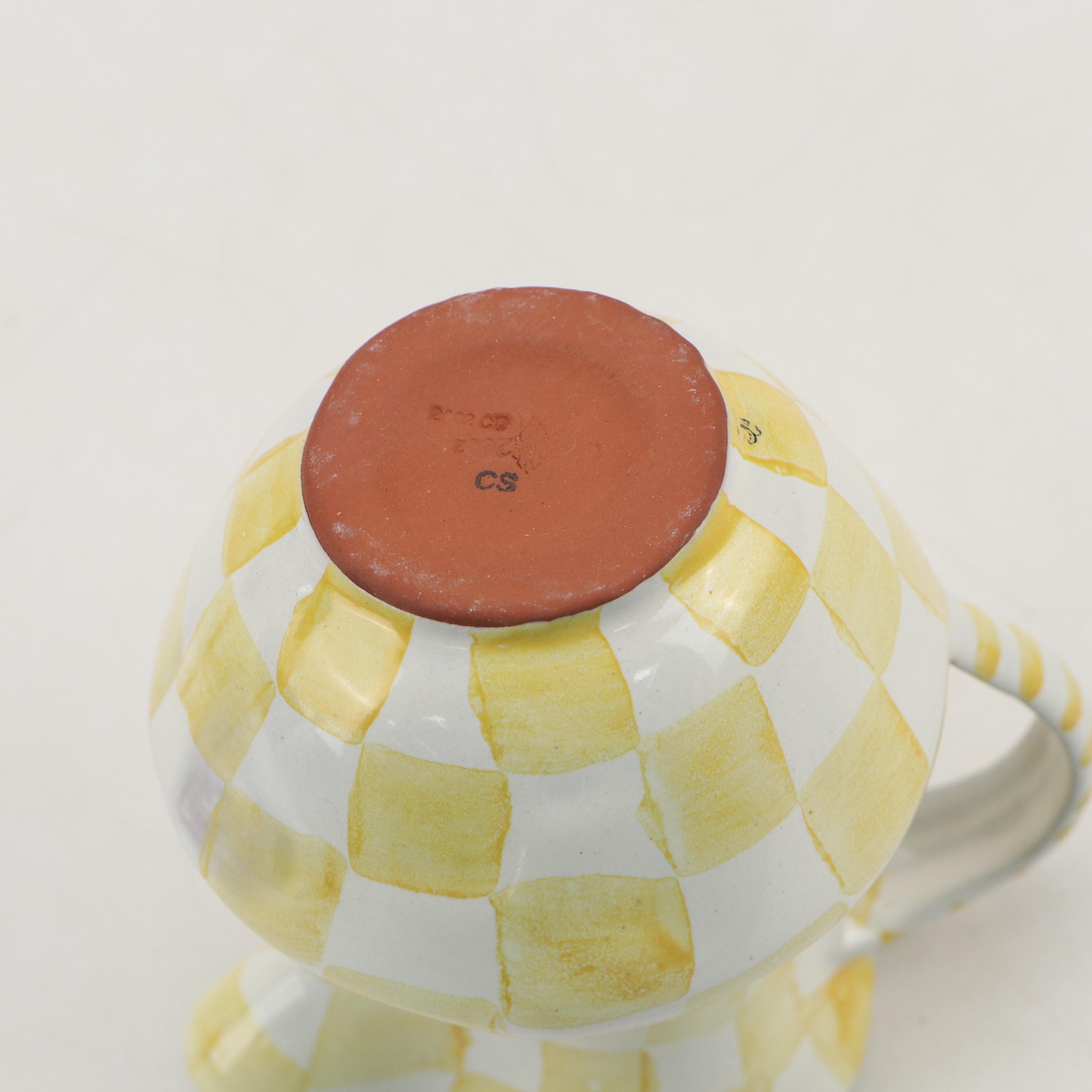 MacKenzie-Childs Hand-Painted Yellow and White Check Tea Set, 2002