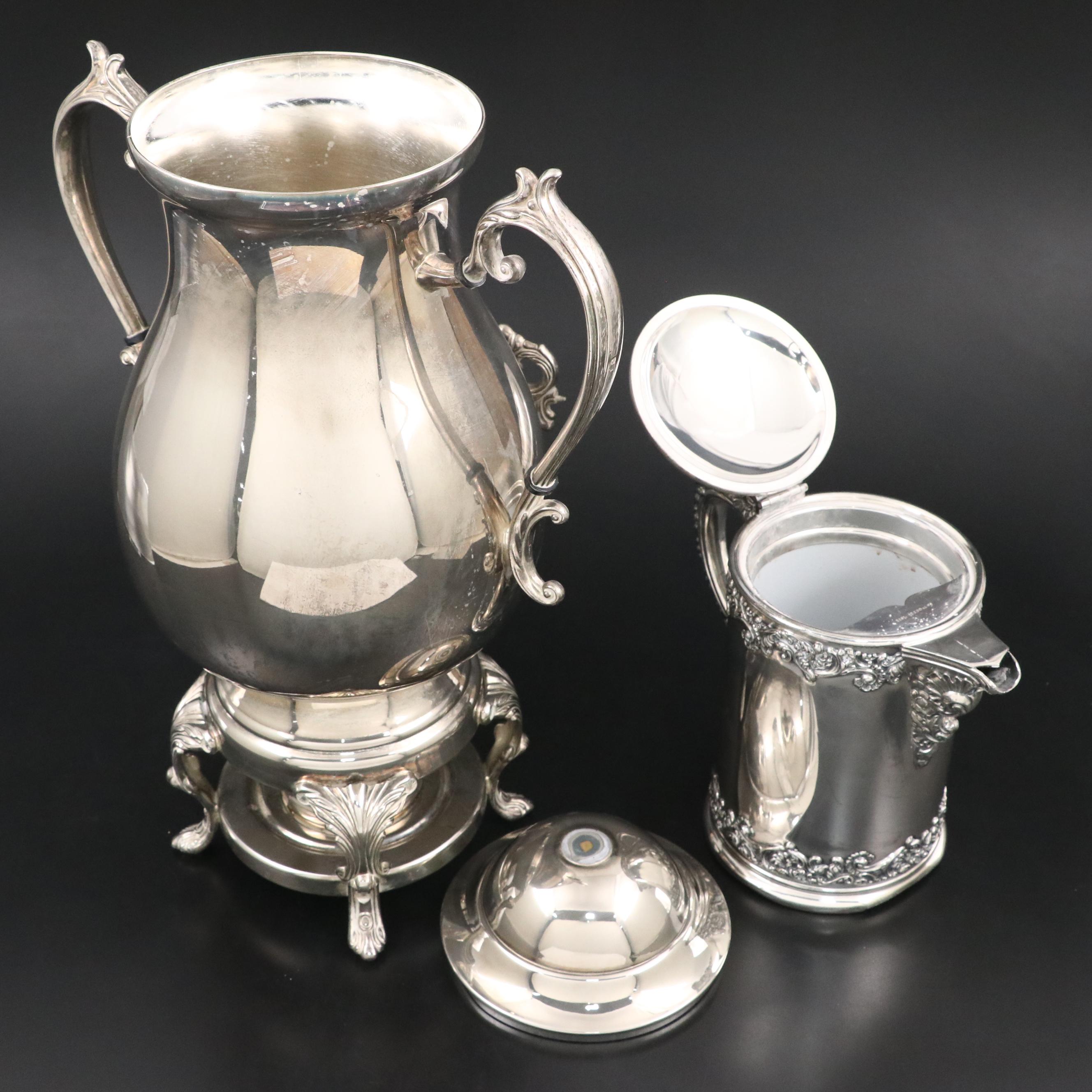 Wm. A. Rogers Silver Plate Tray with Samovar and Other Tea and Coffee Sets