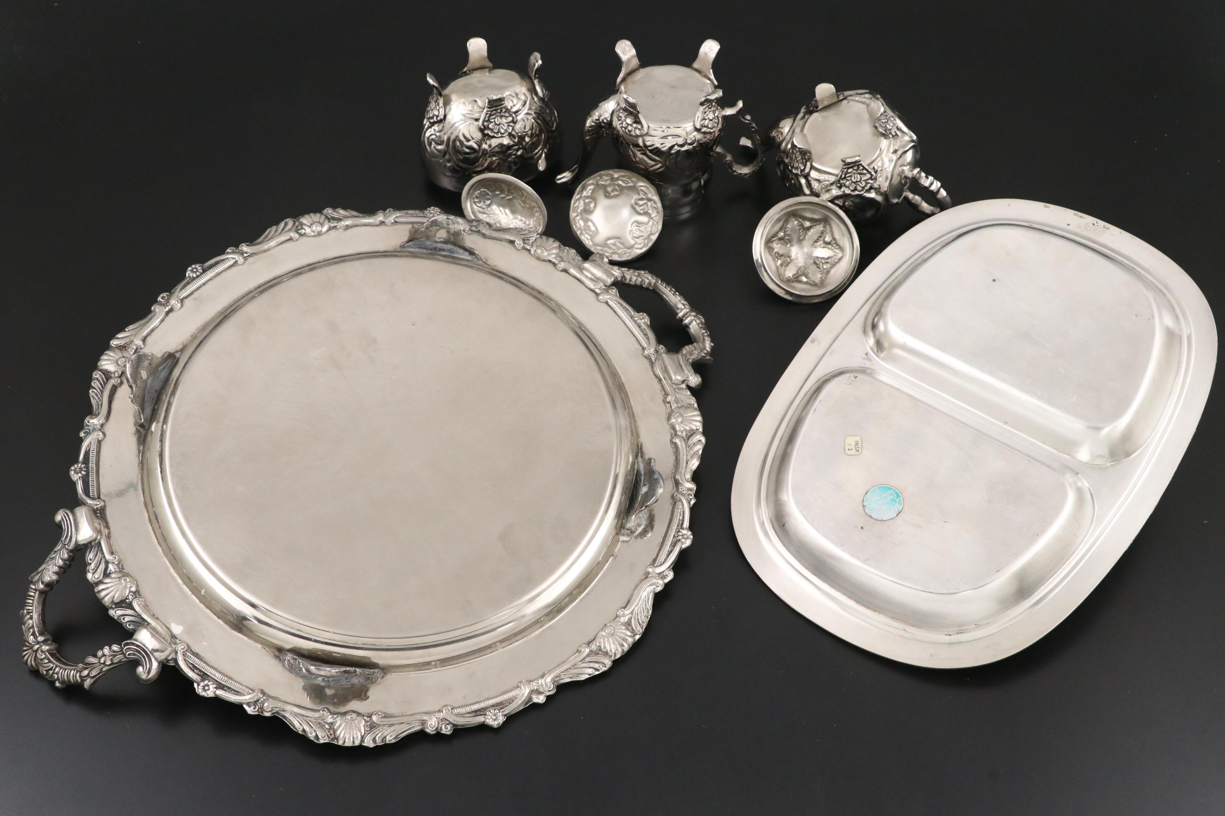 Wm. A. Rogers Silver Plate Tray with Samovar and Other Tea and Coffee Sets