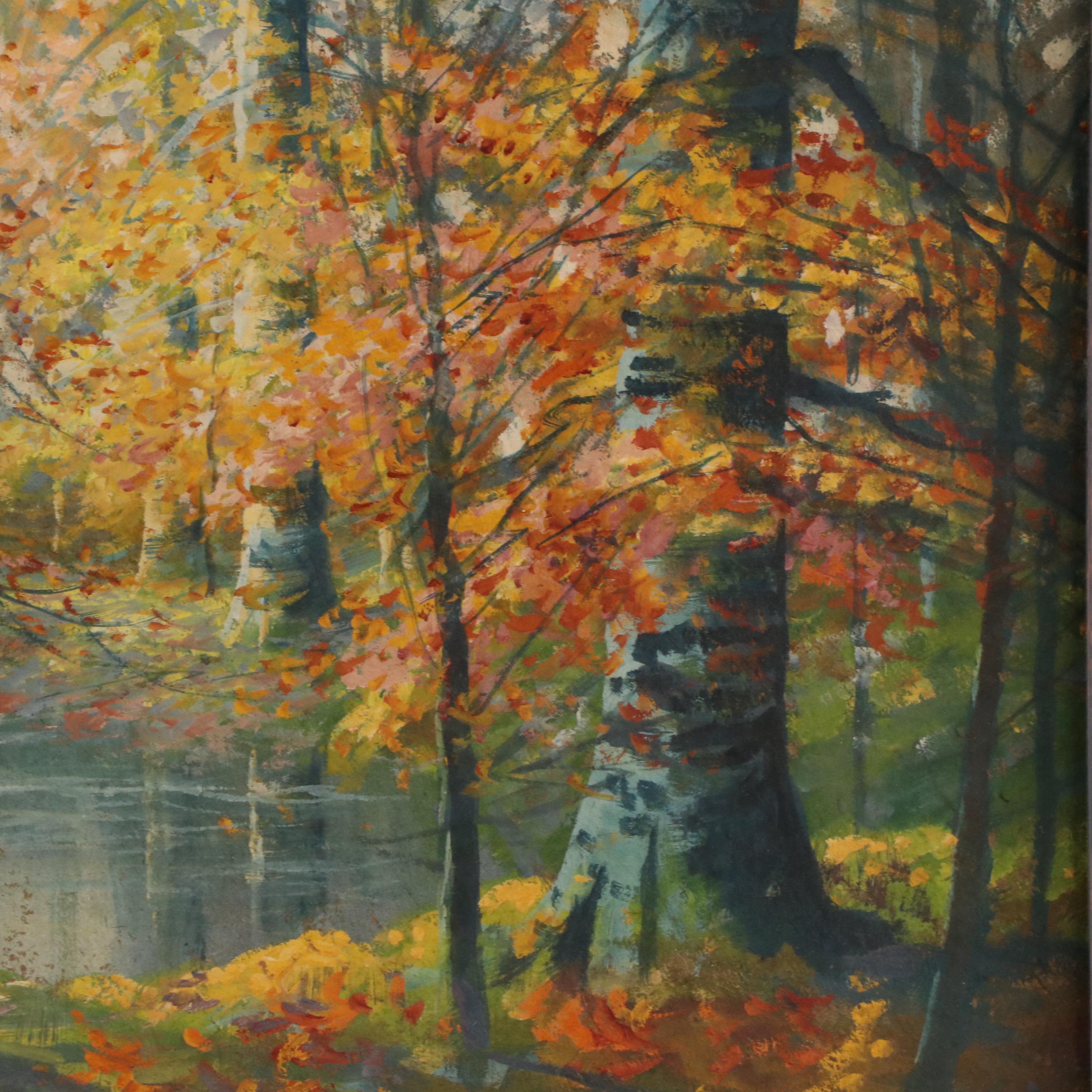 John Elwood Bundy Gouache Landscape Painting, 1911