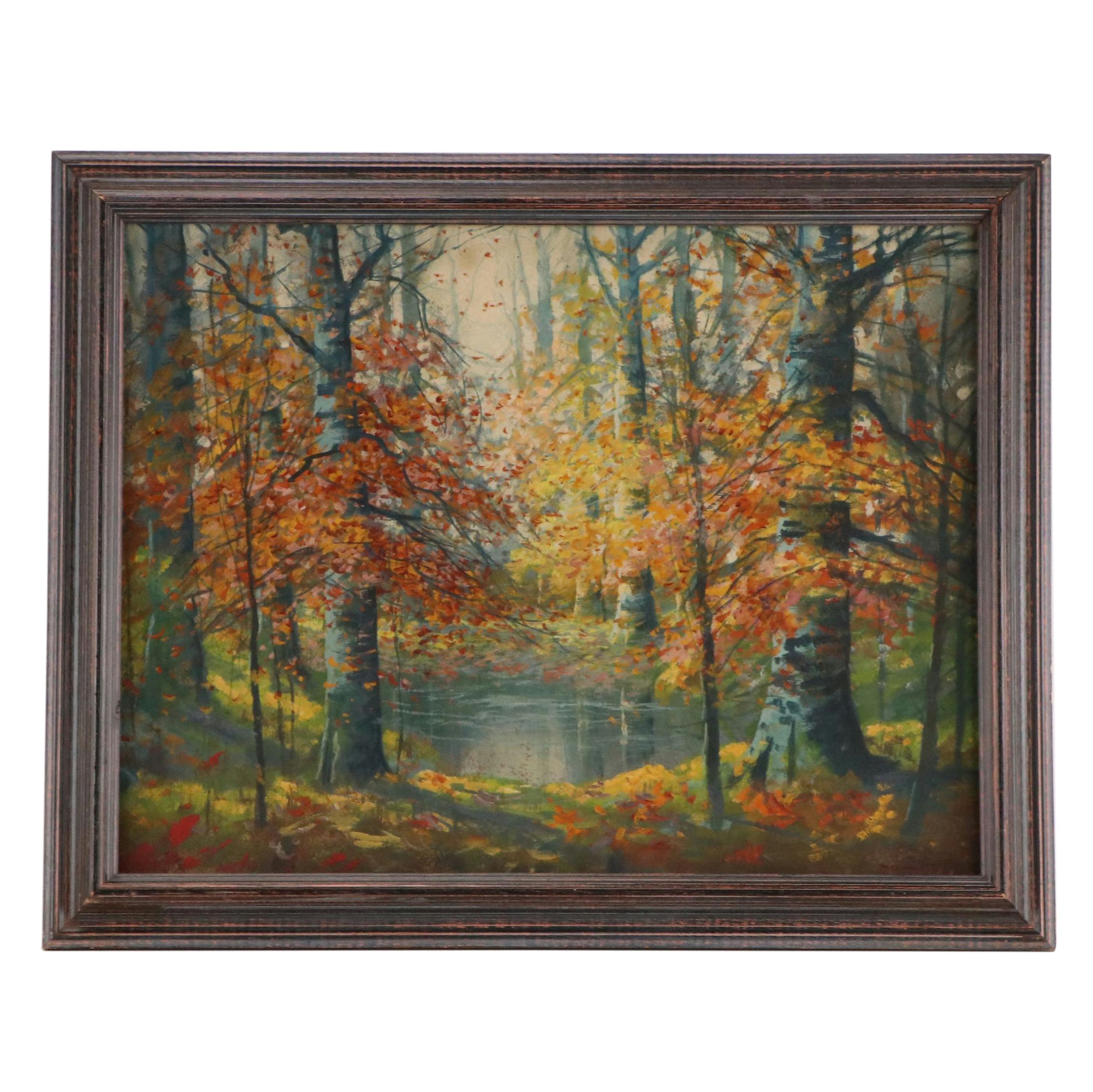 John Elwood Bundy Gouache Landscape Painting, 1911