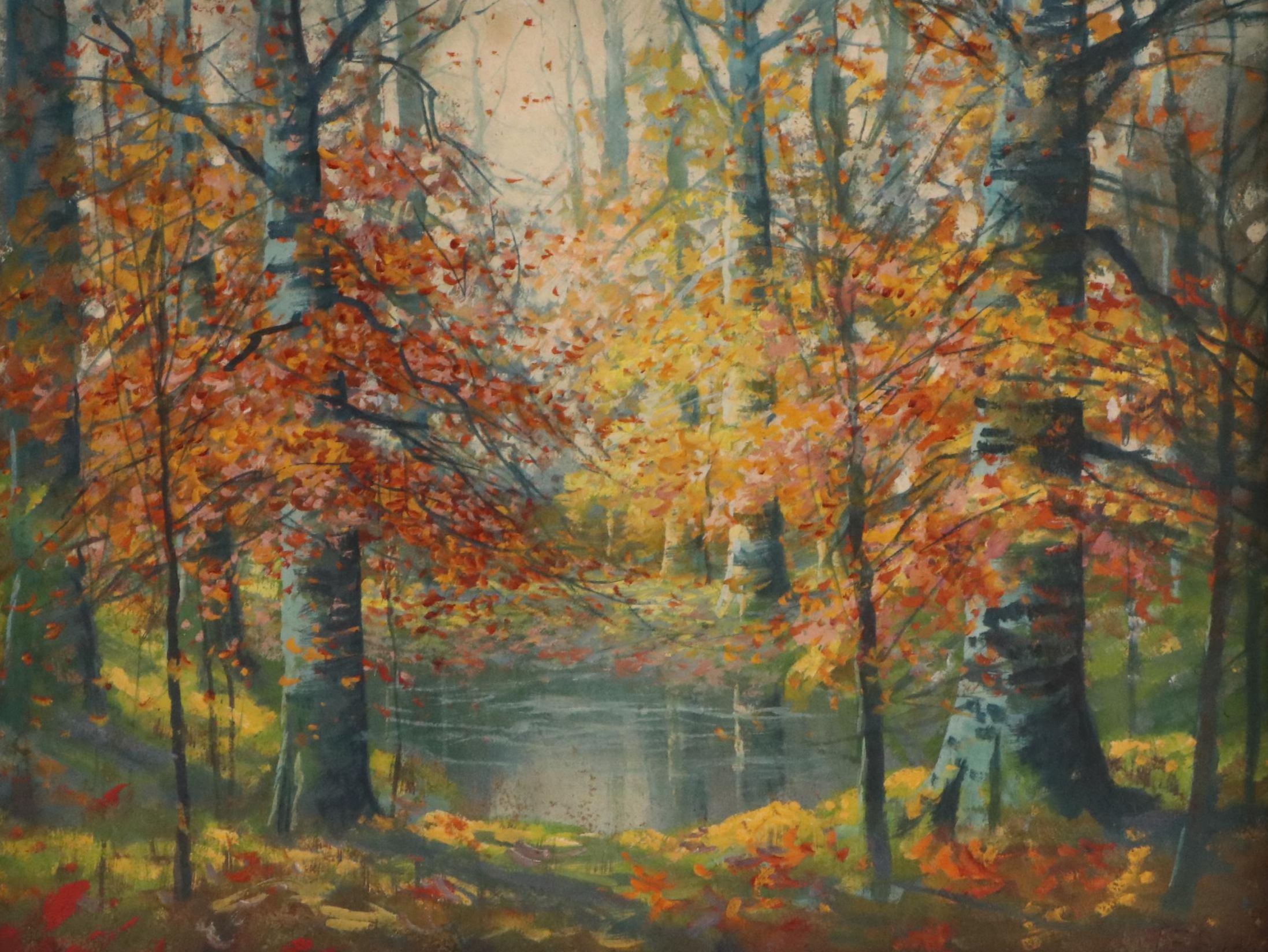 John Elwood Bundy Gouache Landscape Painting, 1911