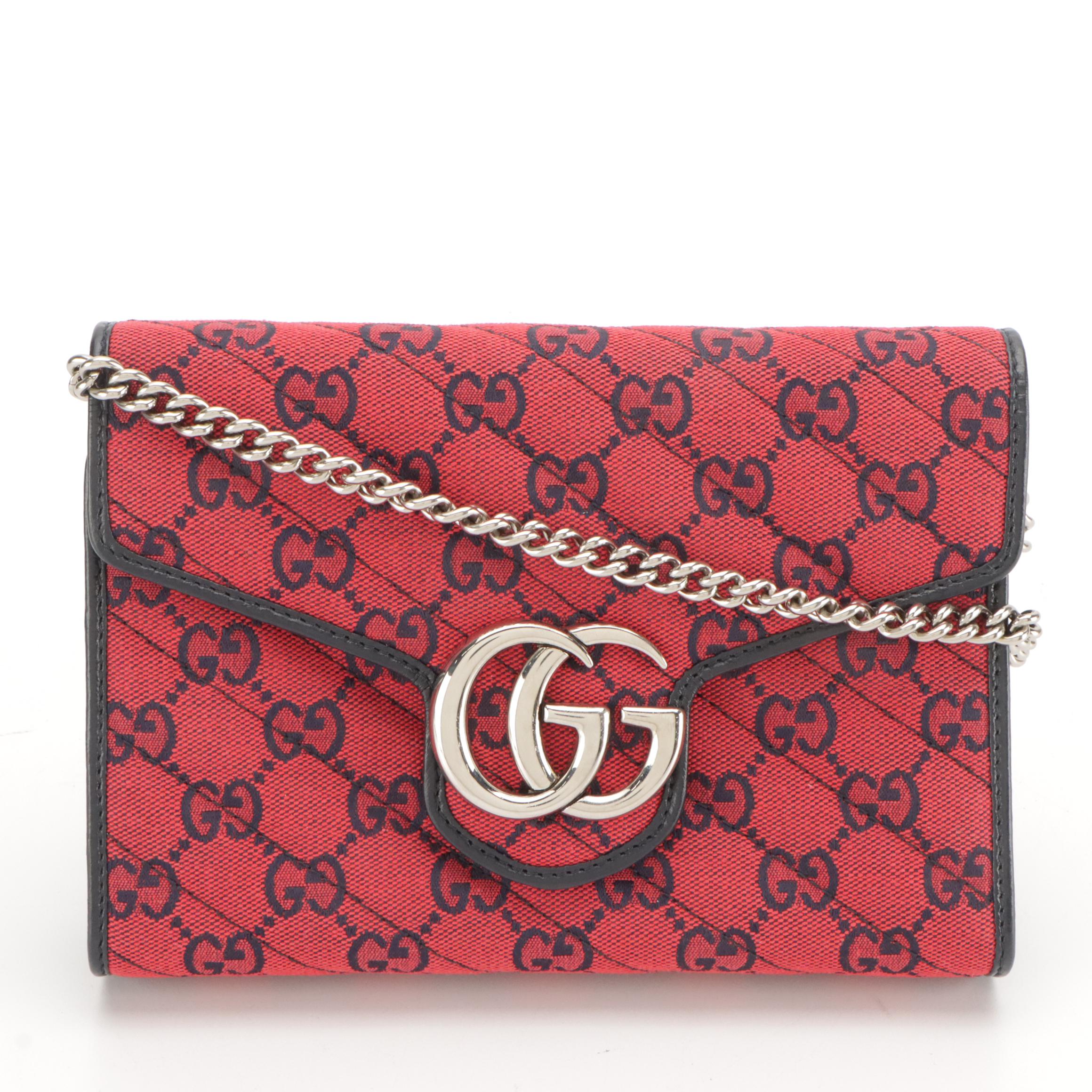 Gucci Limited Edition Wallet on Chain in Diagonal Quilted Red & Blue GG Canvas