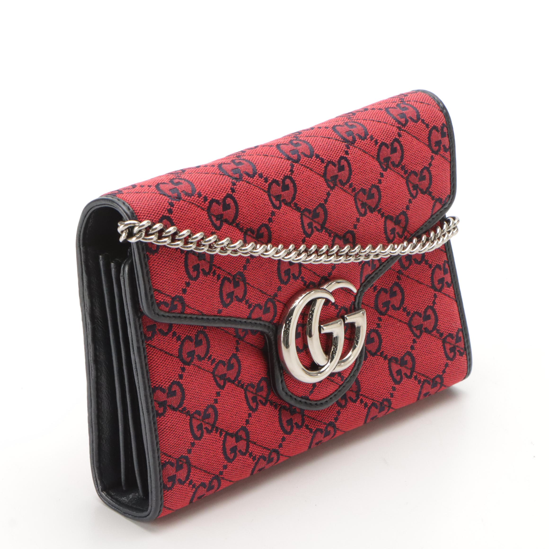 Gucci Limited Edition Wallet on Chain in Diagonal Quilted Red & Blue GG Canvas