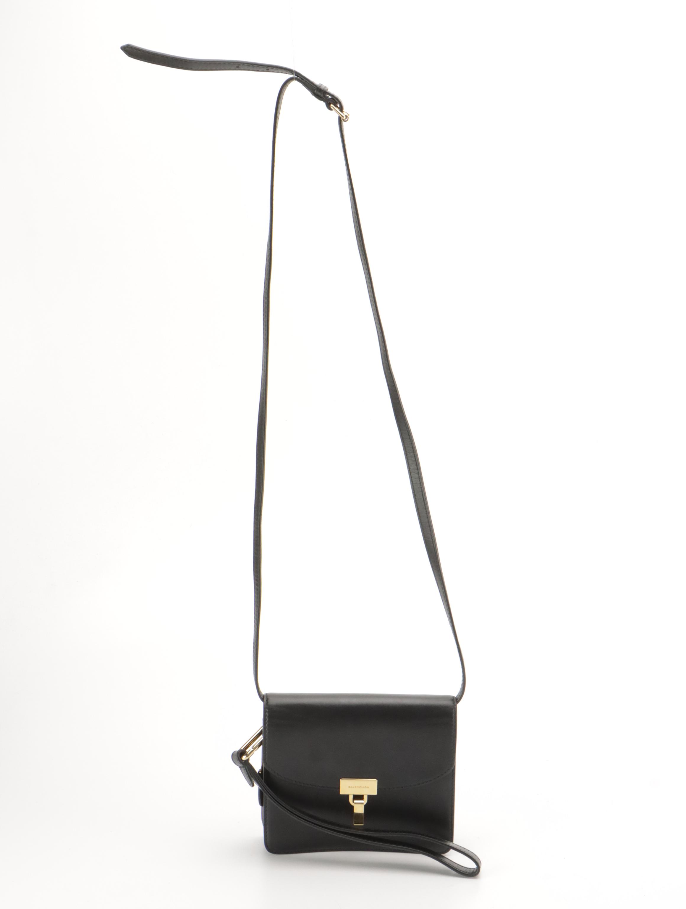 Balenciaga Front Flap Lock Crossbody Bag in Black Calfskin Leather
