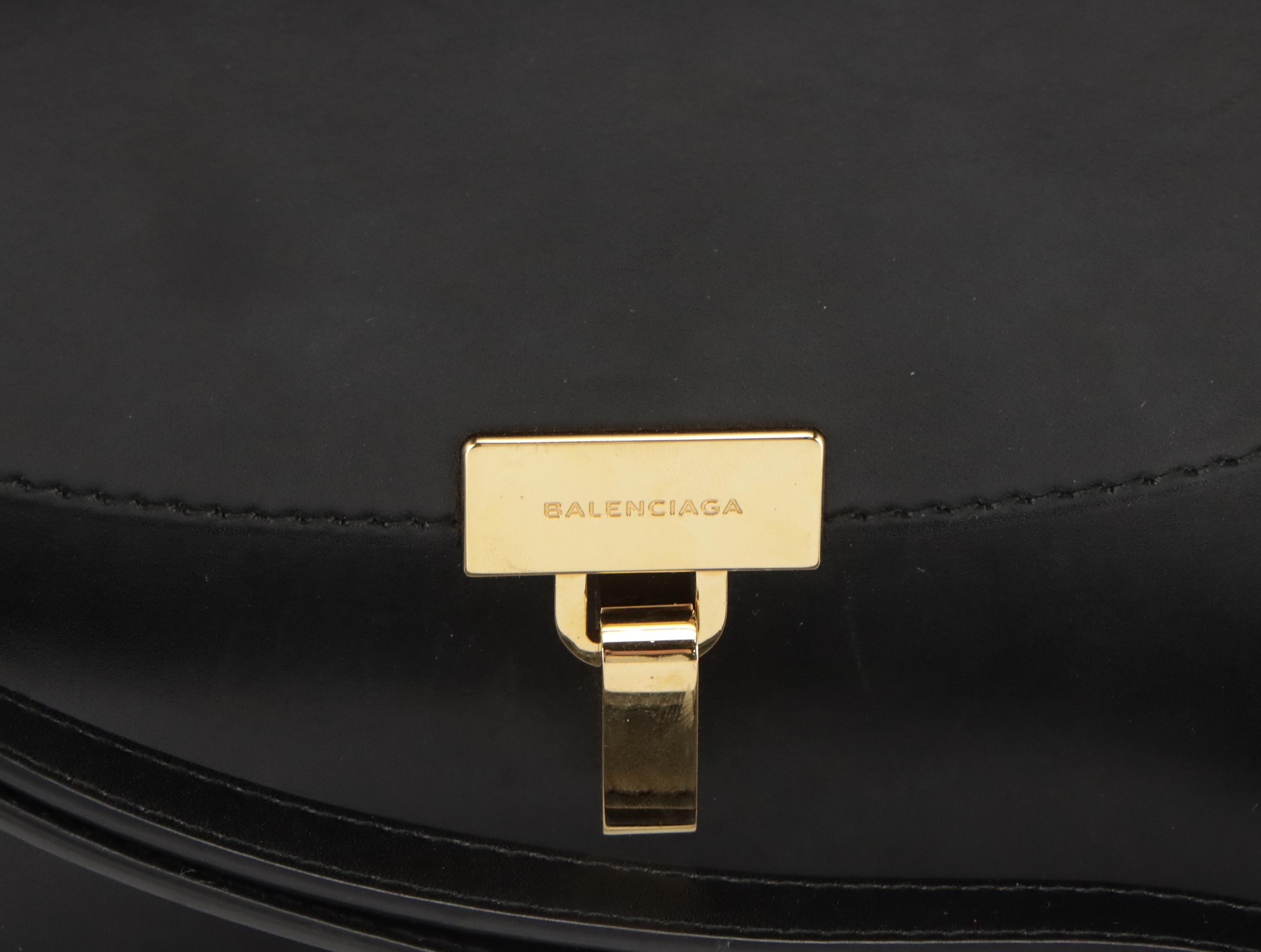 Balenciaga Front Flap Lock Crossbody Bag in Black Calfskin Leather