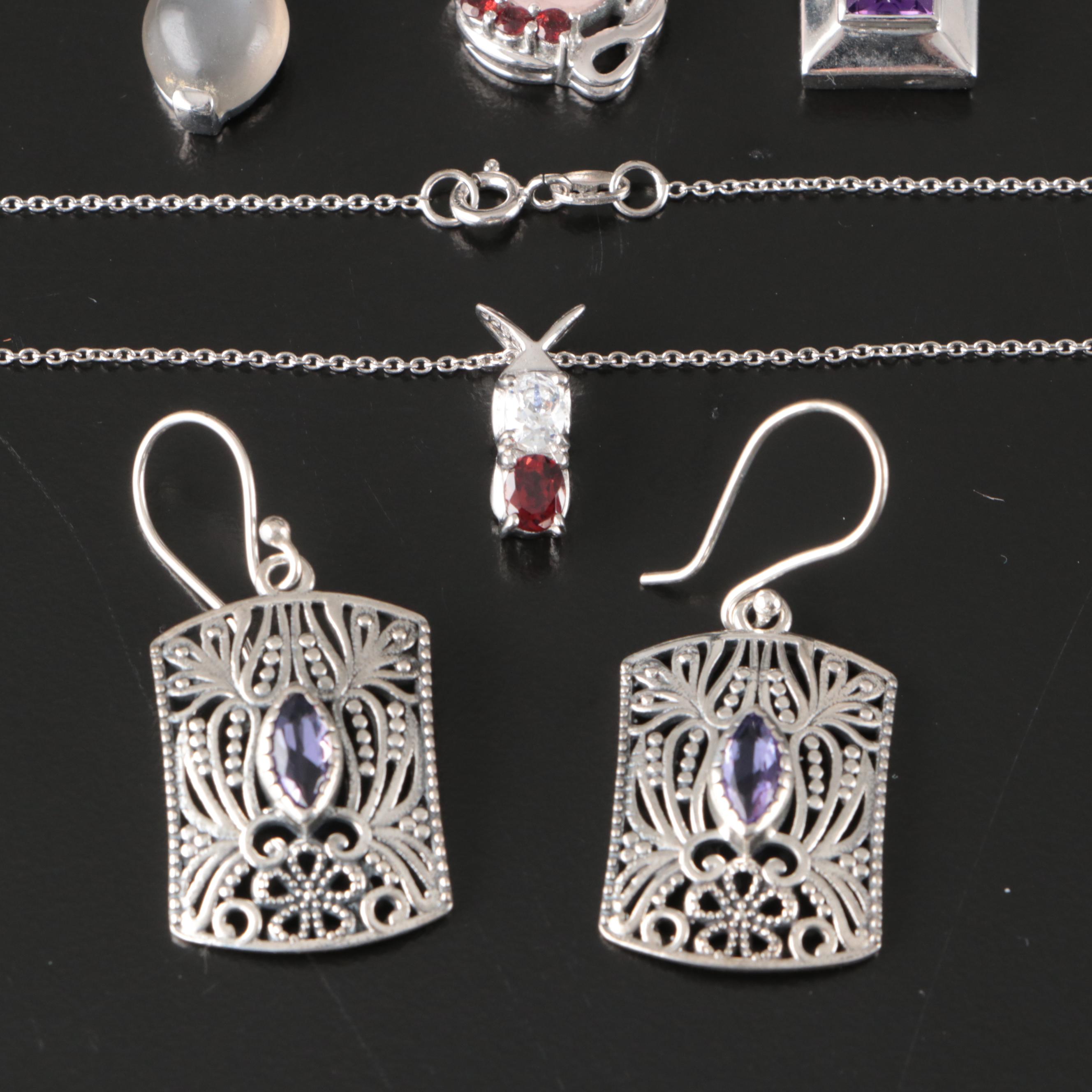 14 Assorted Sterling Silver Rings, Necklaces, Earrings, and Pendants