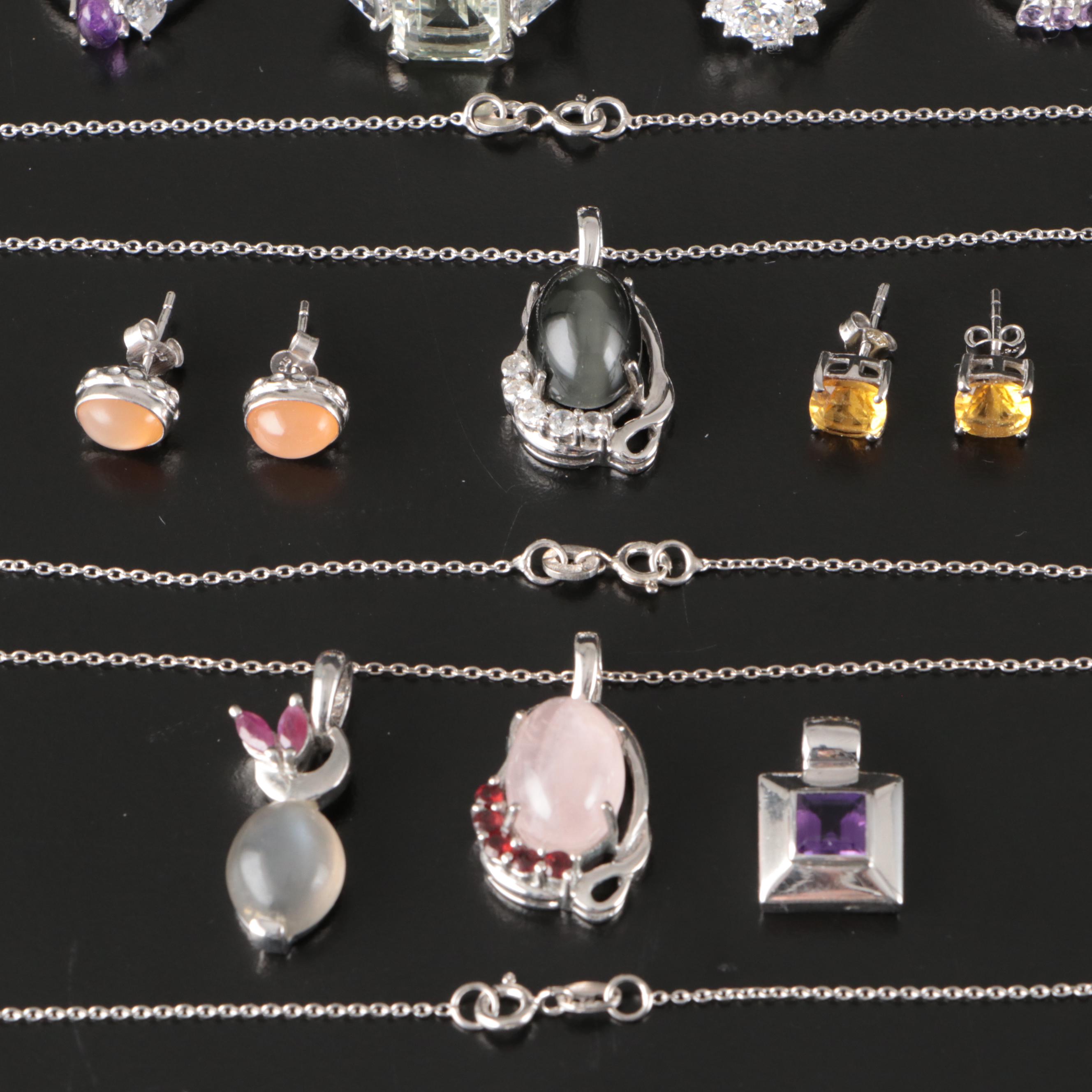 14 Assorted Sterling Silver Rings, Necklaces, Earrings, and Pendants