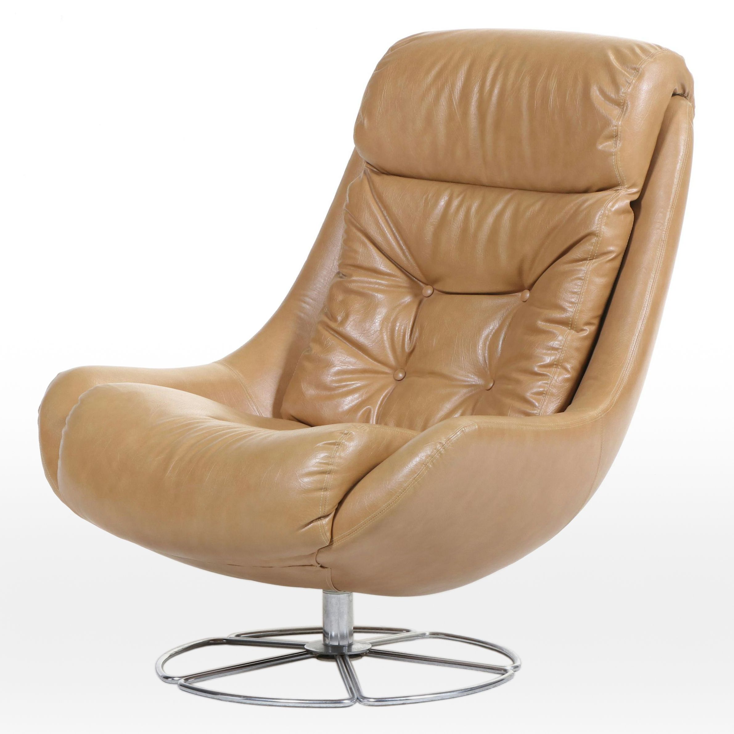 Swedish Modern Chrome and Vinyl Swivel Lounge Chair, Manner of Overman