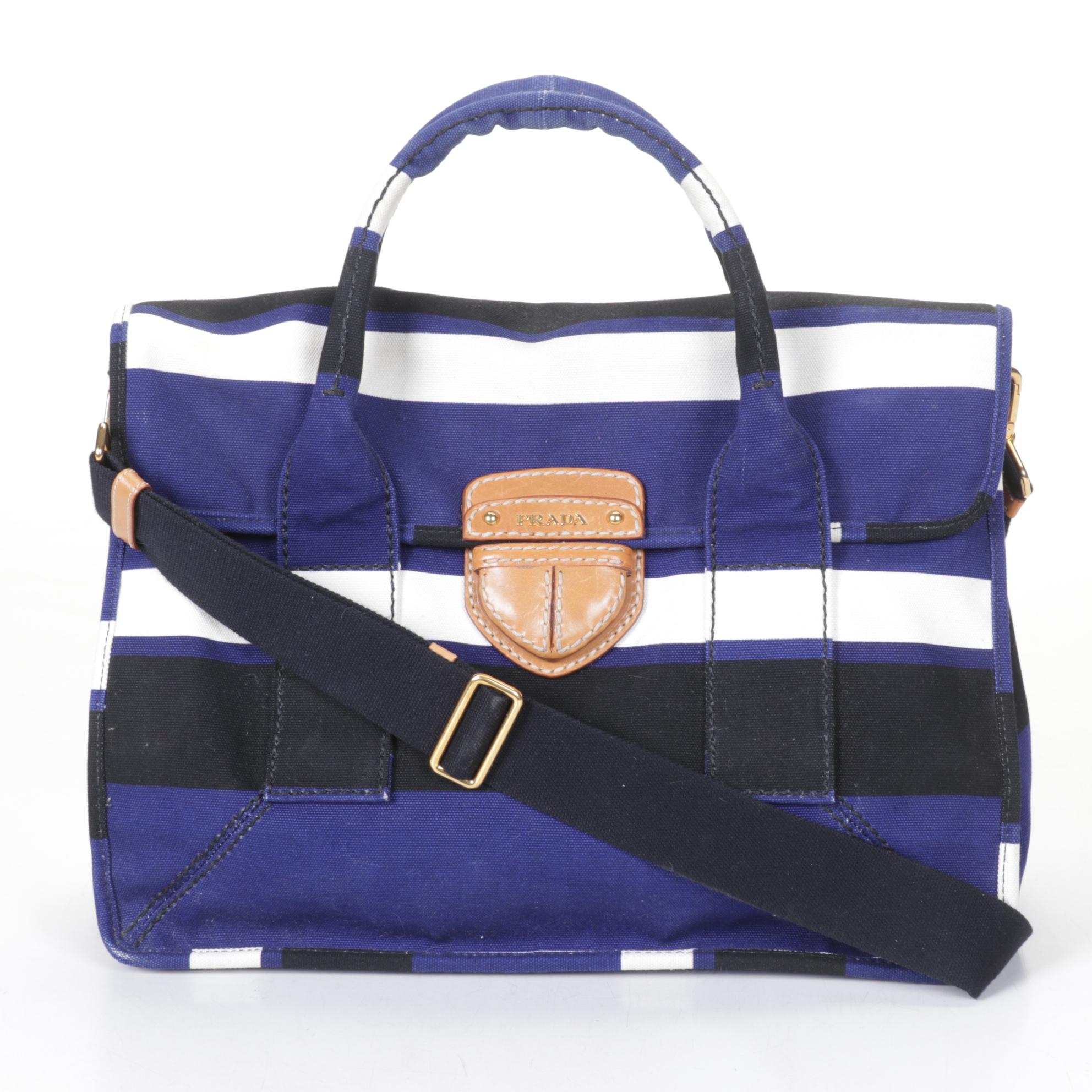 Prada Cobalto Canapa Stripe Canvas Satchel, Spring/Summer 2011