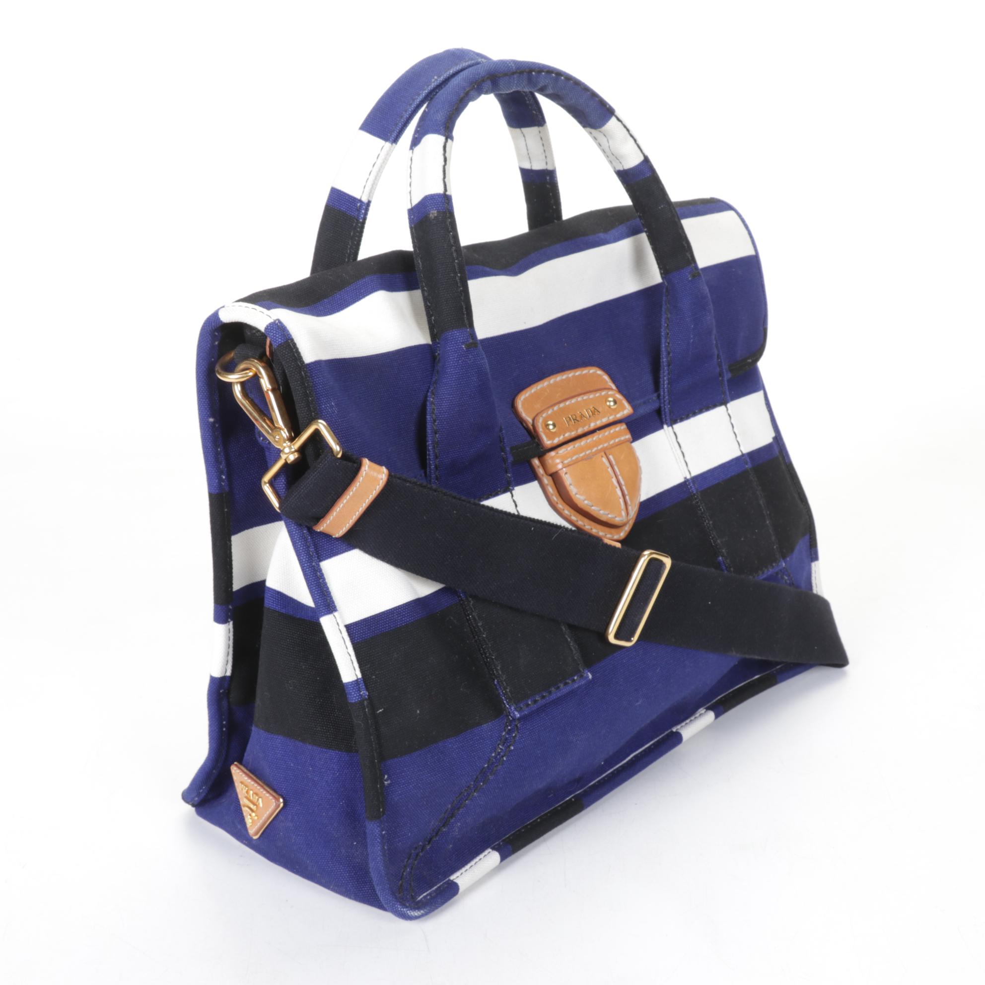 Prada Cobalto Canapa Stripe Canvas Satchel, Spring/Summer 2011