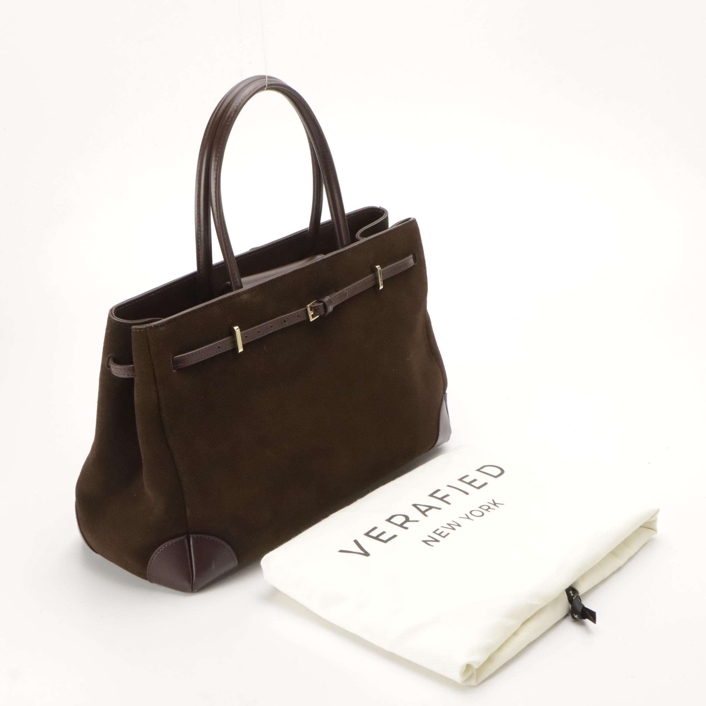 Verafied Book Tote Bag 33 in Espresso Suede and Leather