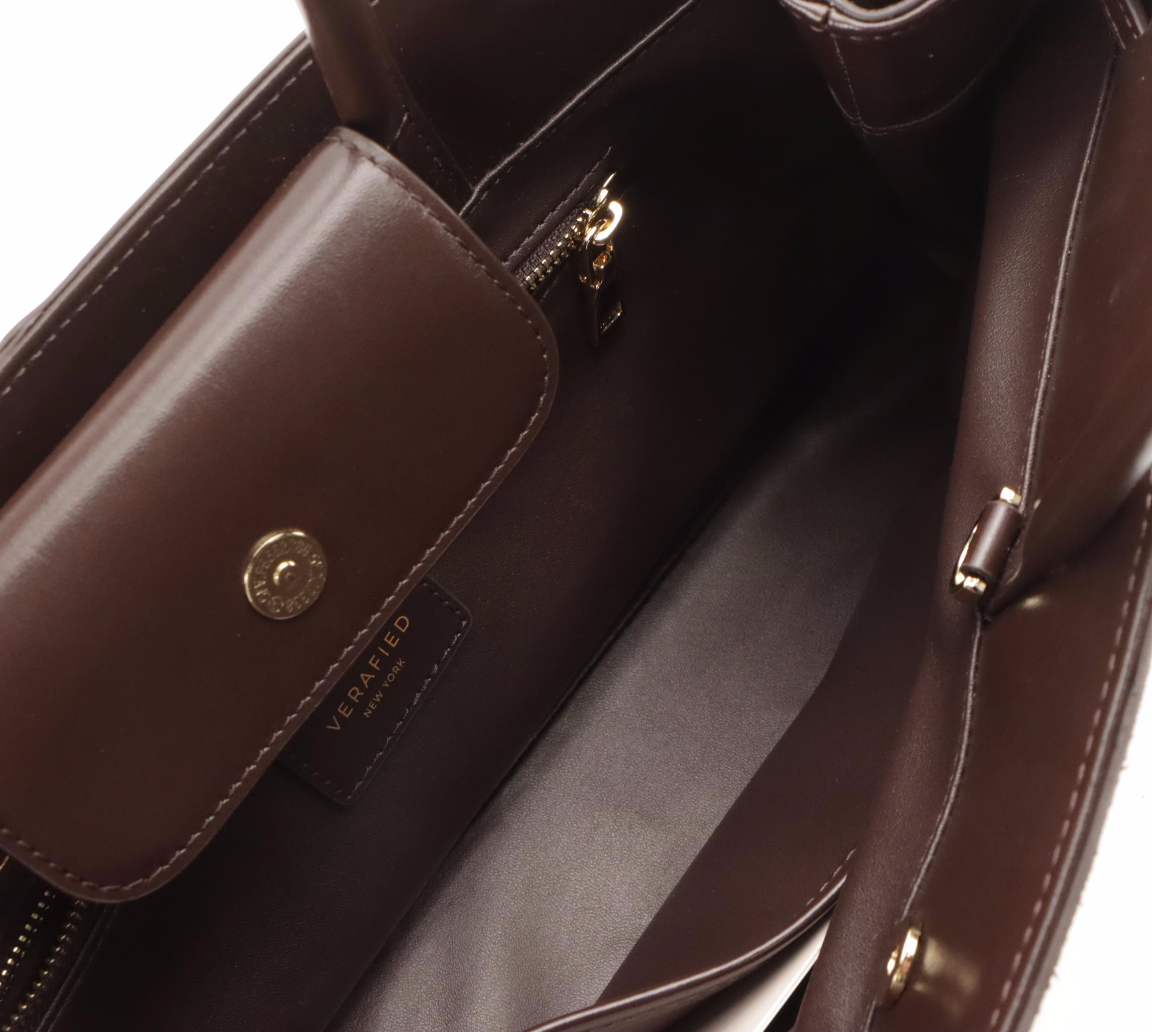 Verafied Book Tote Bag 33 in Espresso Suede and Leather