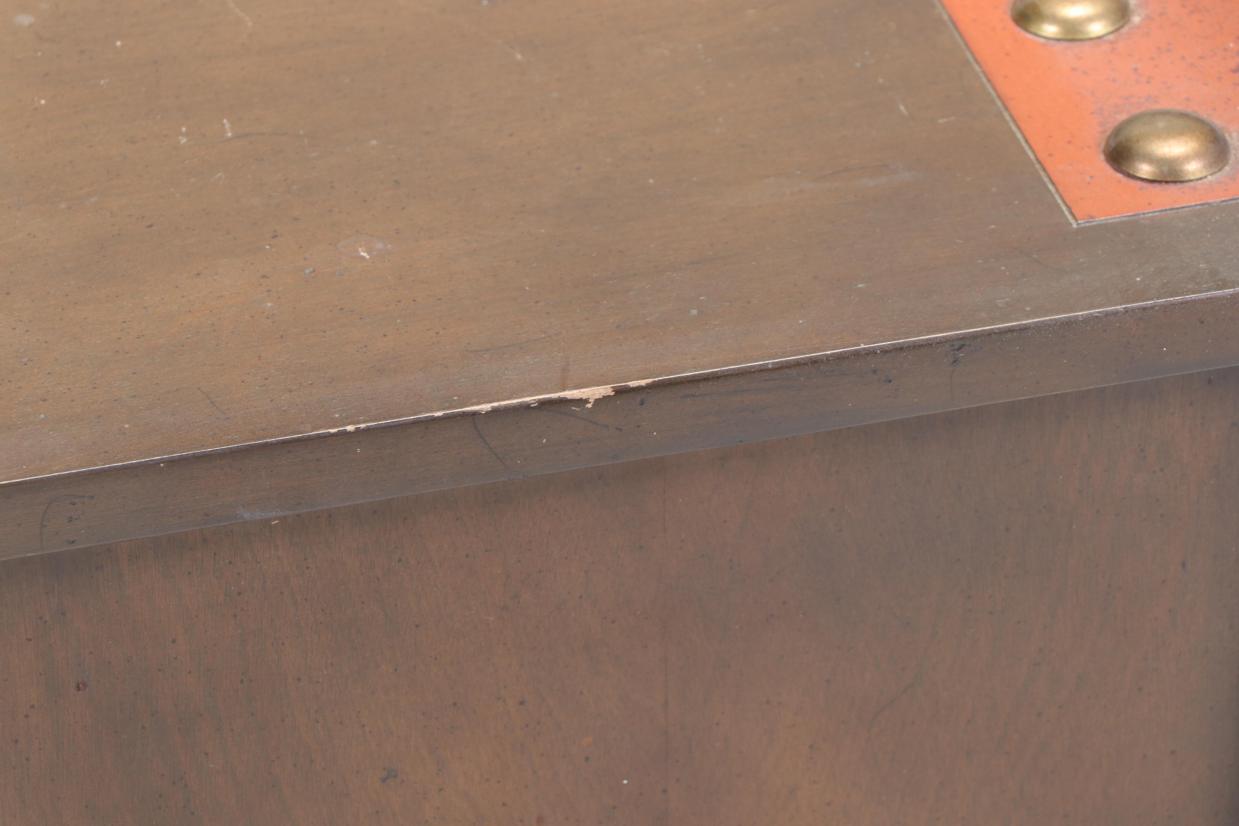 Mid Century Modern Parcel-Painted and Nailhead Accented Walnut Side Table