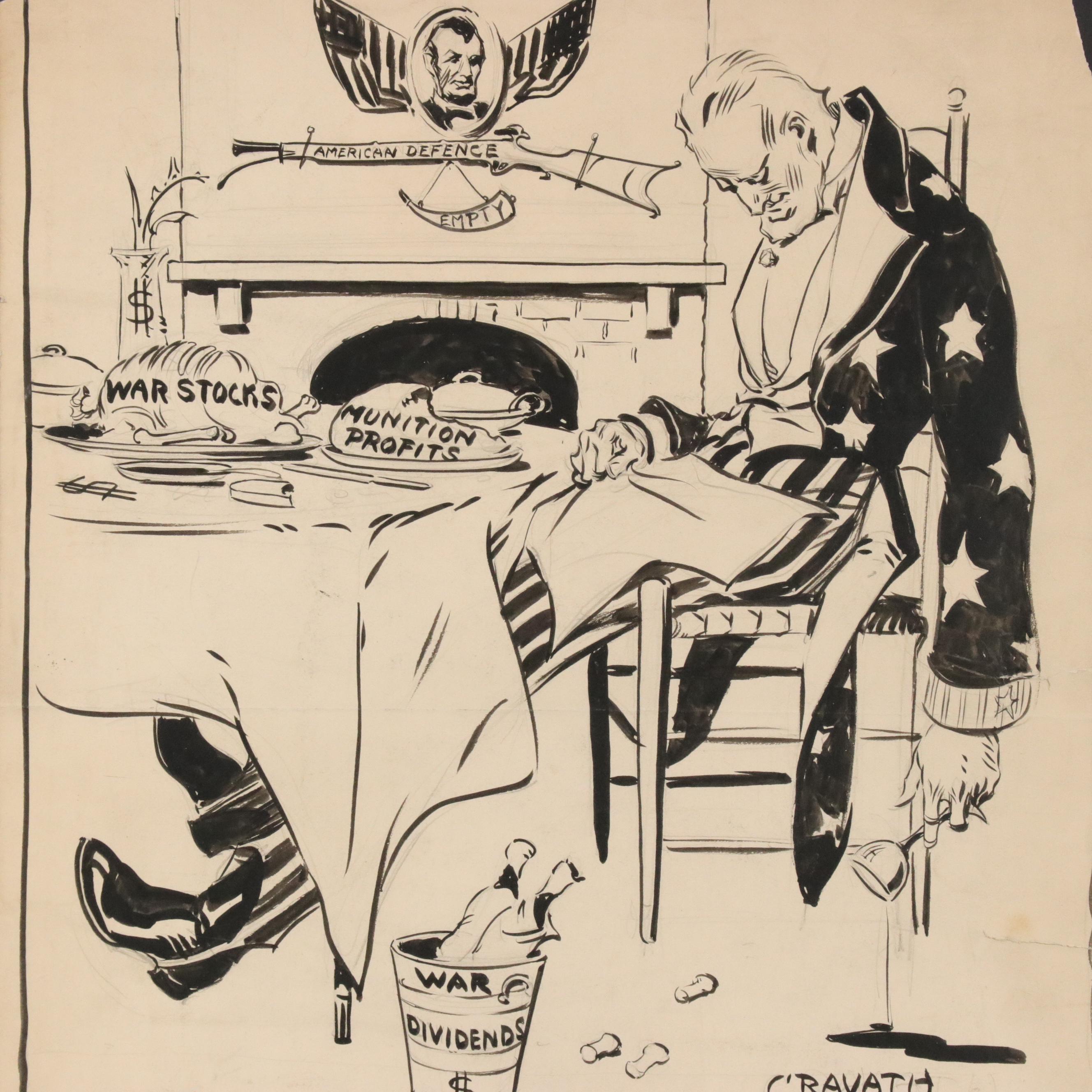 Glenn Cravath Political Satire Illustration "Thanksgiving?," 20th Century