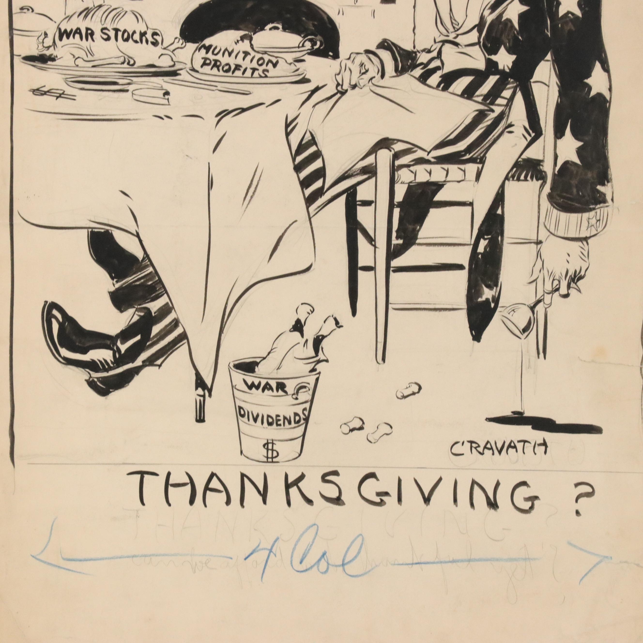 Glenn Cravath Political Satire Illustration "Thanksgiving?," 20th Century