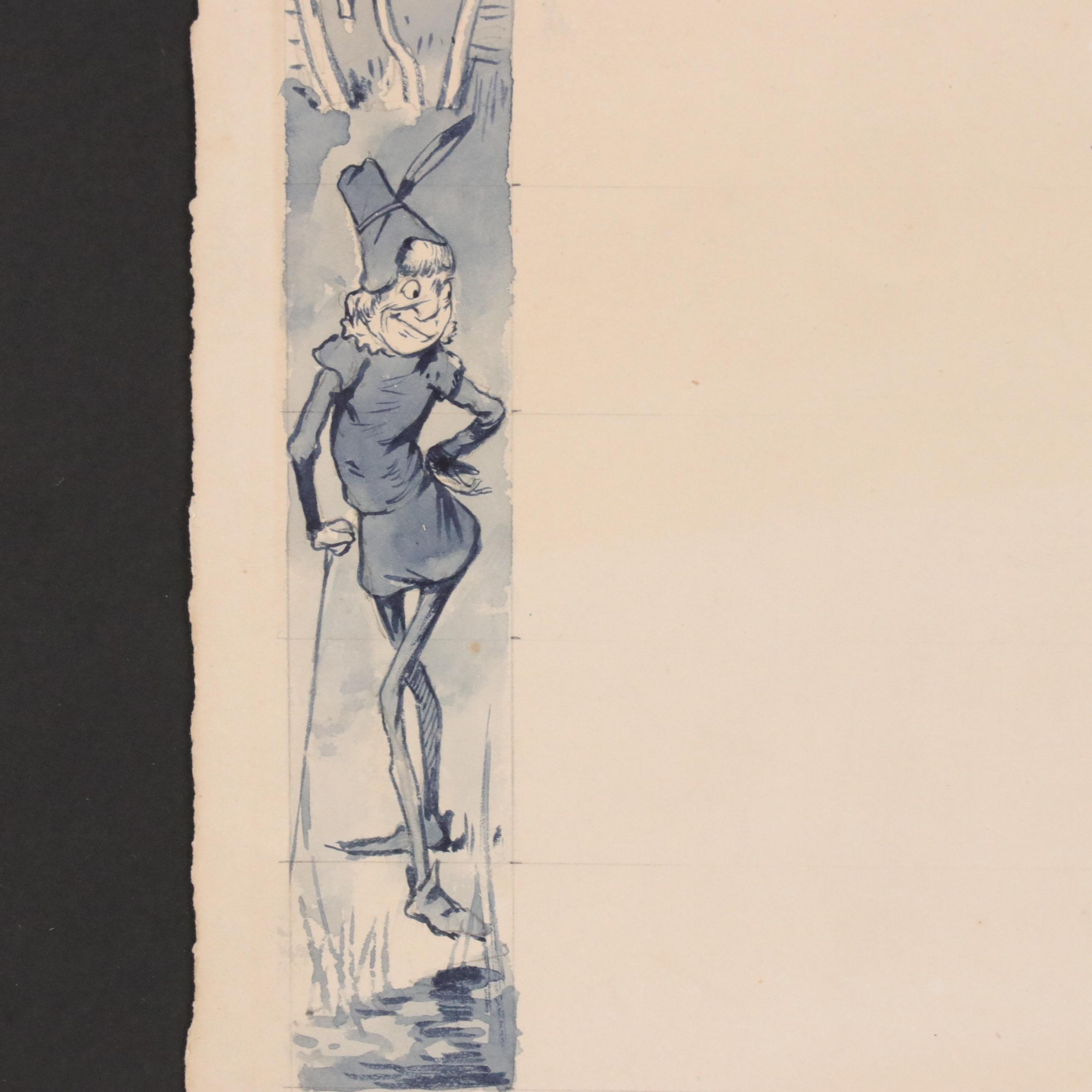 Watercolor and Ink Page Surround Illustration Attributed to Howard Pyle