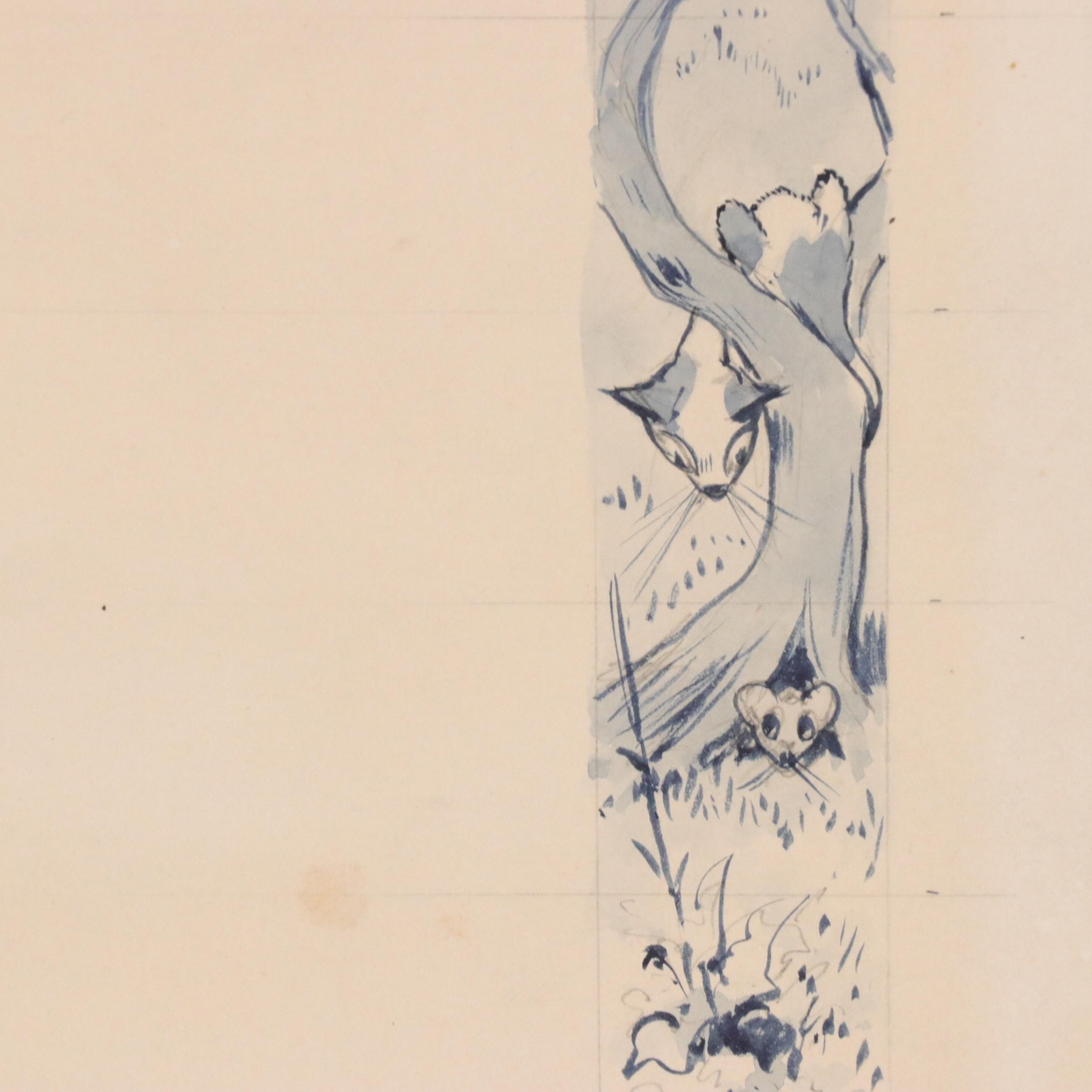 Watercolor and Ink Page Surround Illustration Attributed to Howard Pyle