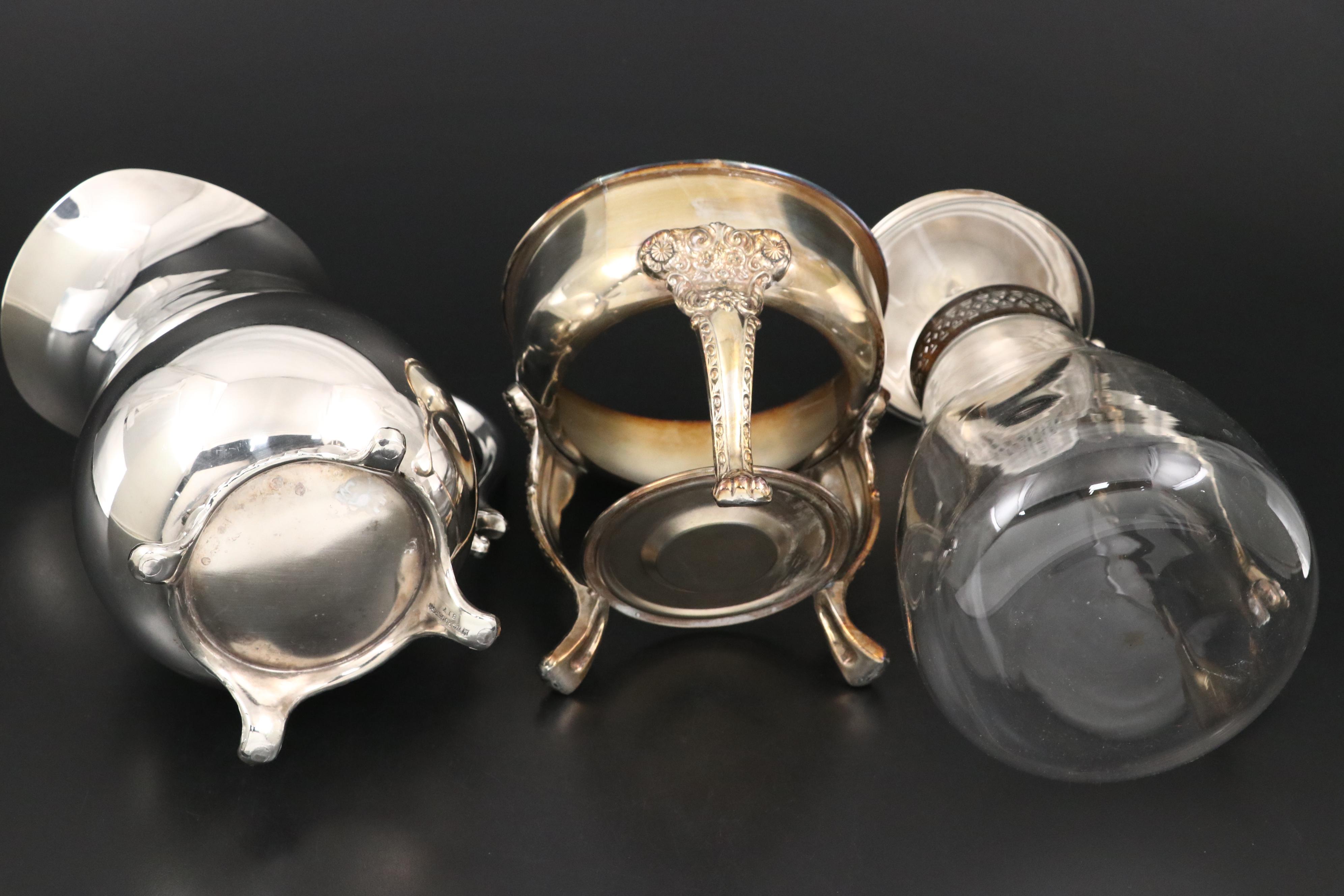 Sheridan Silver Plate and Glass Coffee Pot with Wm Rogers Gravy Boat and Others